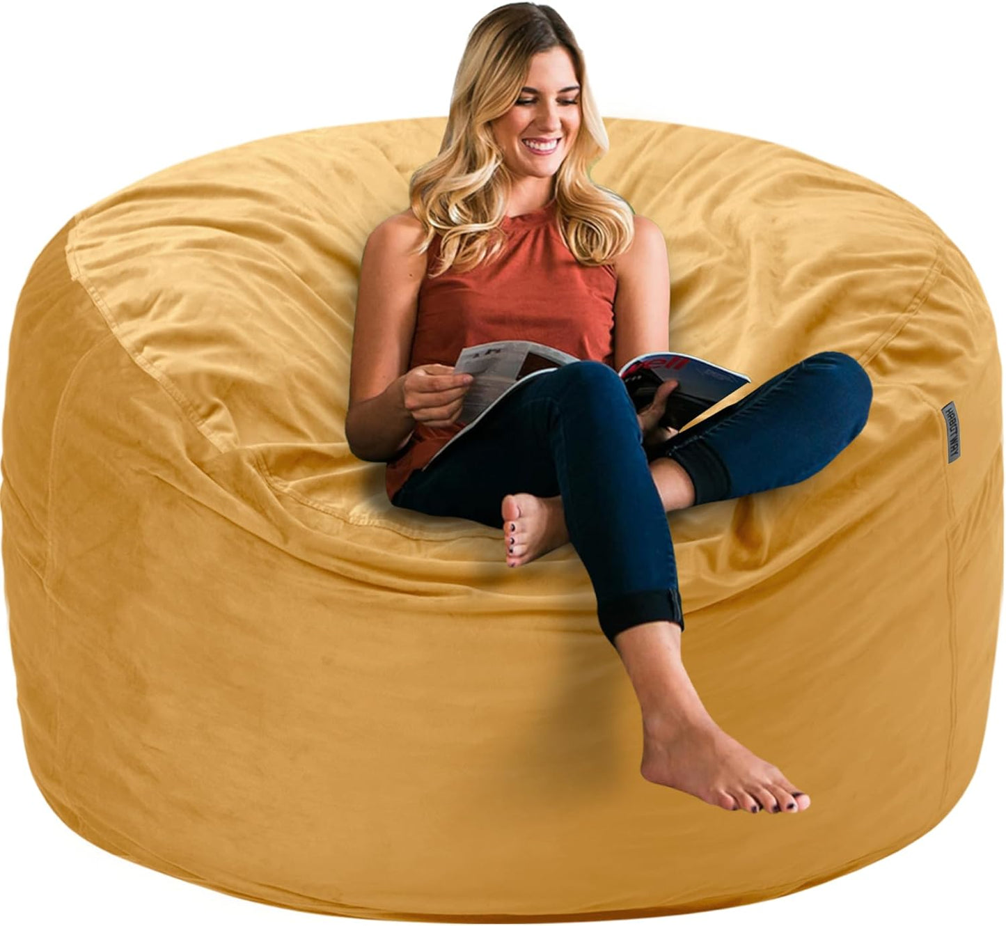 HABUTWAY Bean Bag Chair 3Ft Luxurious Velvet Ultra Soft Fur with High Rebound Memory Foam Bean Bag Chairs for Adults Plush Lazy Sofa with Fluffy Removable Sponge 3' (Mustard)