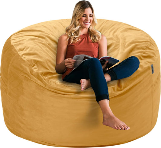 HABUTWAY Bean Bag Chair 3Ft Luxurious Velvet Ultra Soft Fur with High Rebound Memory Foam Bean Bag Chairs for Adults Plush Lazy Sofa with Fluffy Removable Sponge 3' (Mustard)