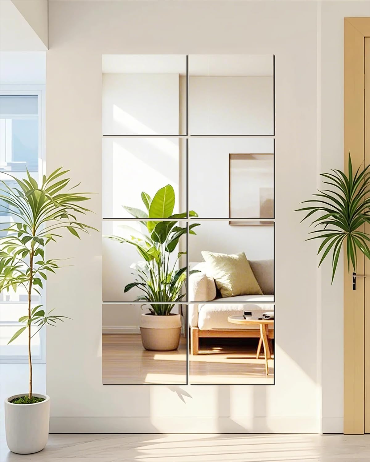 Glass Mirror Tiles for Wall 12" x 12" Frameless Full Length Mirror Wall Mounted Full Body Mirrors for Bedroom Home Gym Door Bathroom (8PCS)