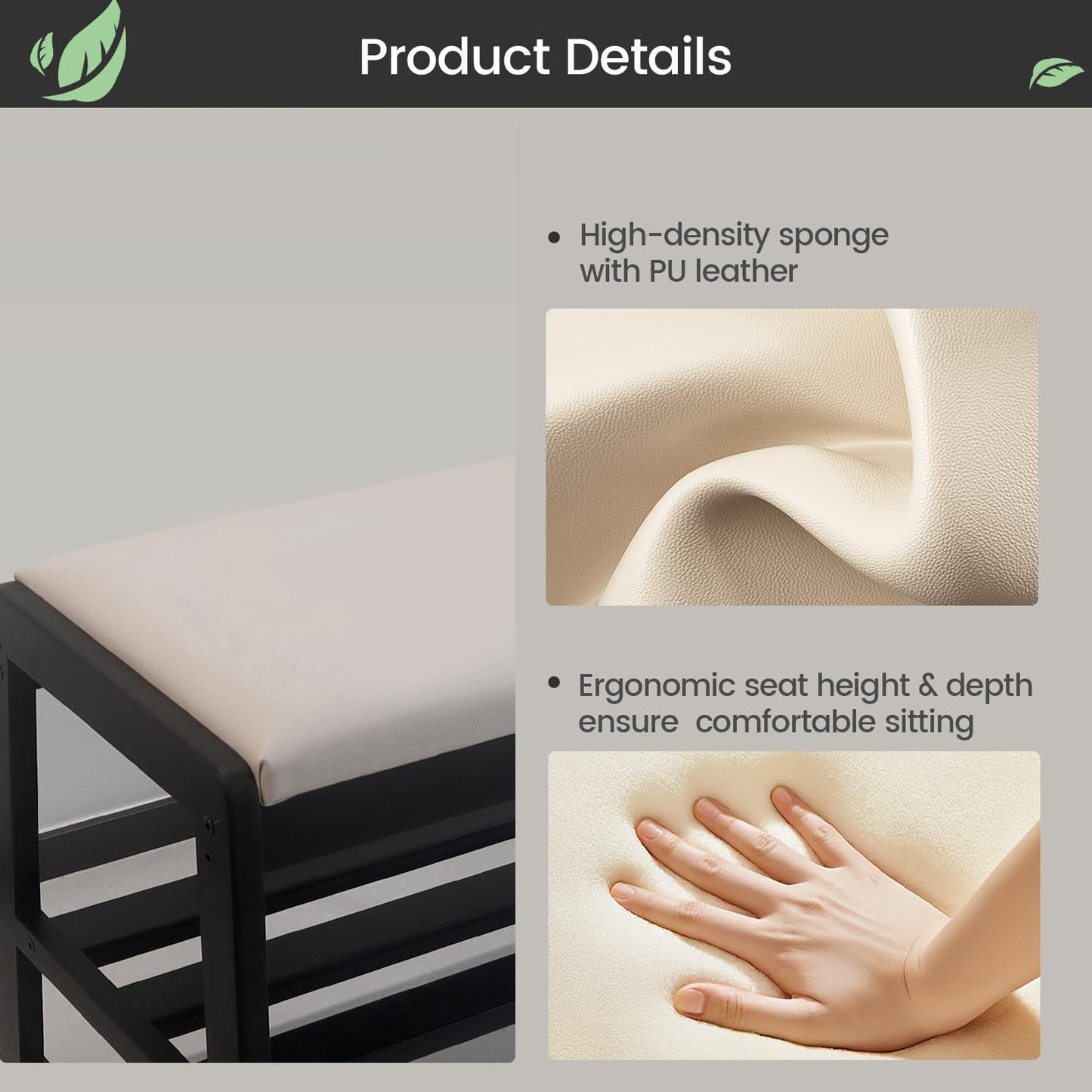 Solid Wood Shoe Rack, 2 Tier Shoe Storage Bench with Cushion Seat, 10 Pair Shoe Organizer for Entryway, Black, 39 Inch