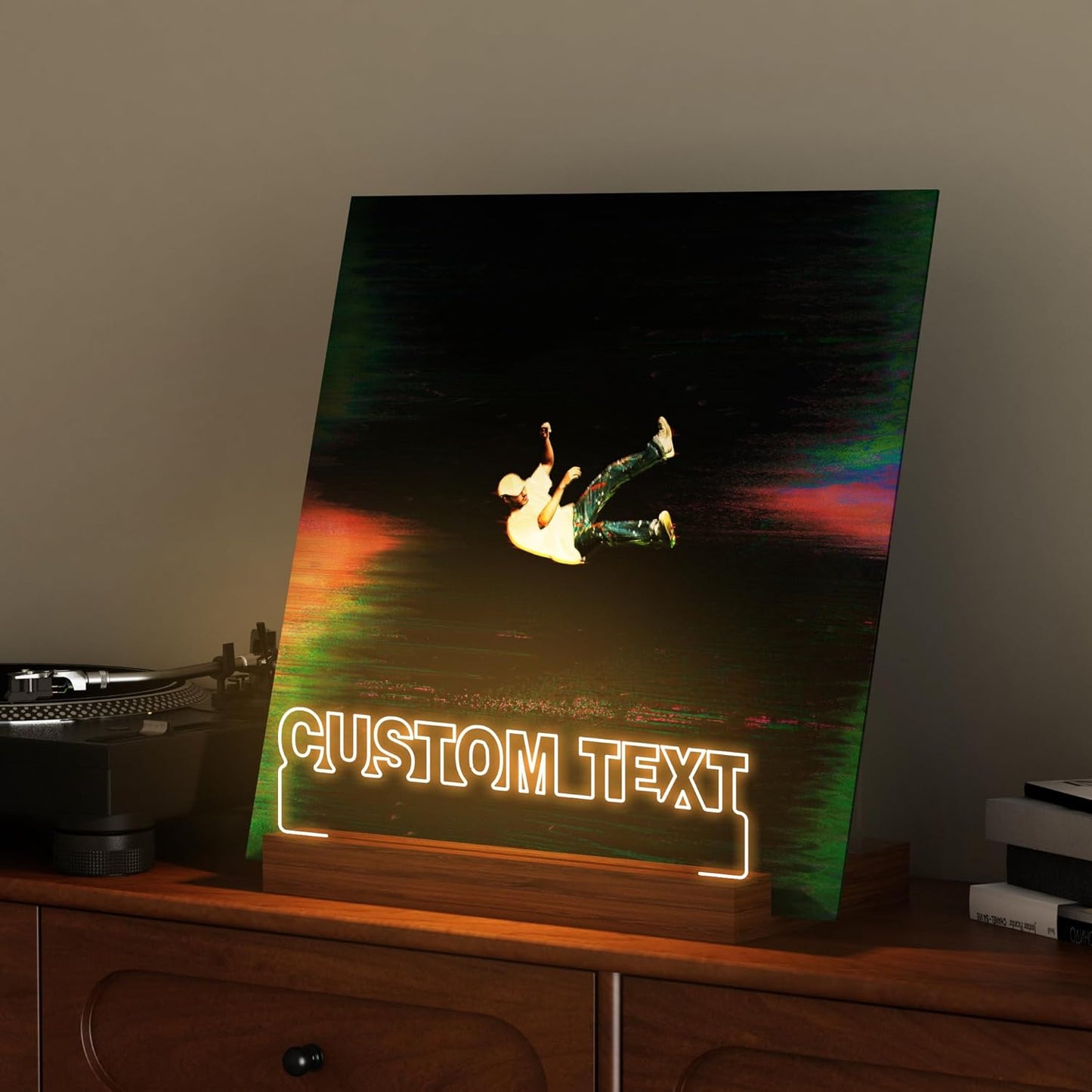 Customized Vinyl Record Stand, Light up Record Holder, Wooden Acrylic Display with Warm White Lights for Albums, Room Decor, for Vinyl Lovers