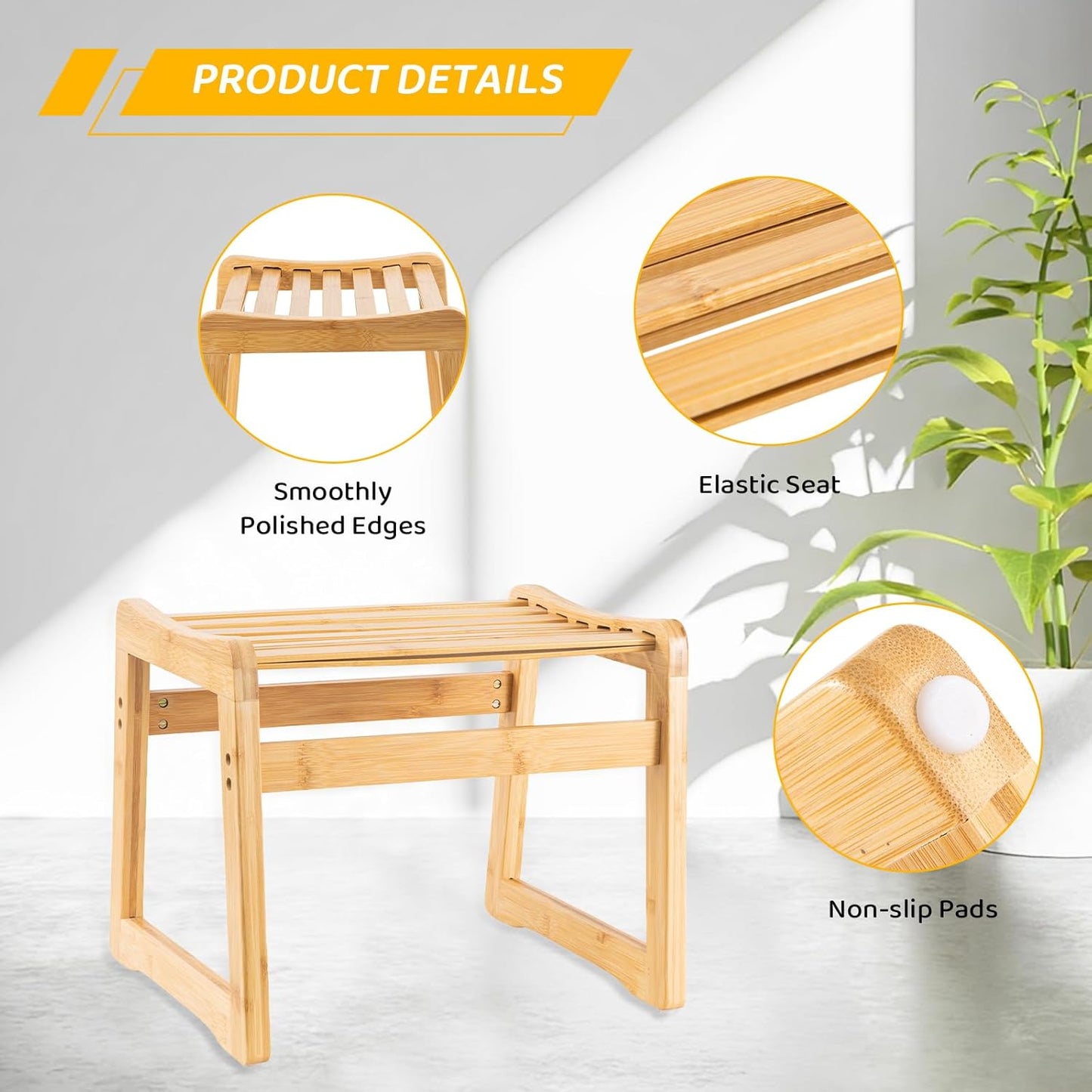 Bamboo Step Stool for Kids - Shoe Changing Foot Rest Stool for Living Room, Bedroom, Garden Leisure, Outdoor (Natural)