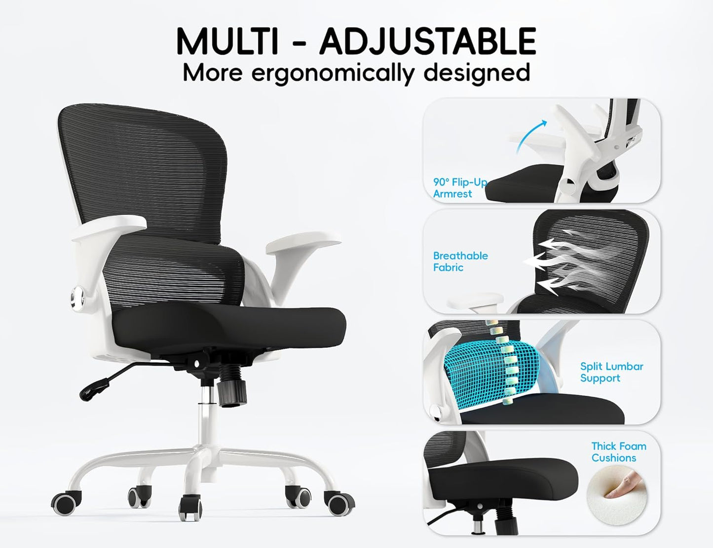TRALT Beige Gaming Chair - Ergonomic Office Chair with Back Support, Home Office Desk Chairs, Computer Chair, 330lbs Wide Seat Big and Tall Office Chair for Professionals (White Black)