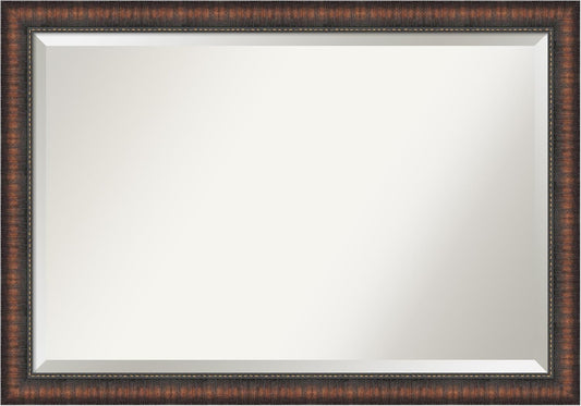 Amanti Art Brown Bathroom Mirror for Over Sink, 28x40 Caleb Brown Rectangle Vanity Mirror, Large Rustic Farmhouse Frame, Hangs Horizonally and Vertically, Bathroom Wall Decor, Beveled Edge