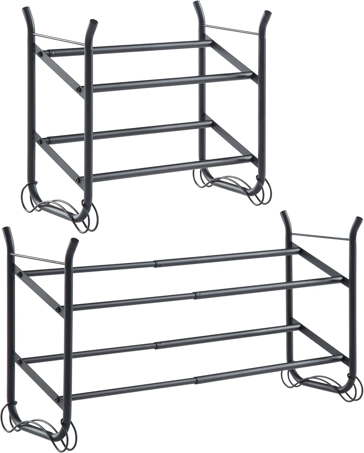 SunnyPoint Expandable & Stackable 2-Tier Shoe Rack – Adjustable Shoe Organizer for Entryway, Closet or Bedroom, Holds 4 to 8 Pairs, Space-Saving Metal Shoe Storage Shelf (17.5"–31.49" W) (BLK, 2 Tier)