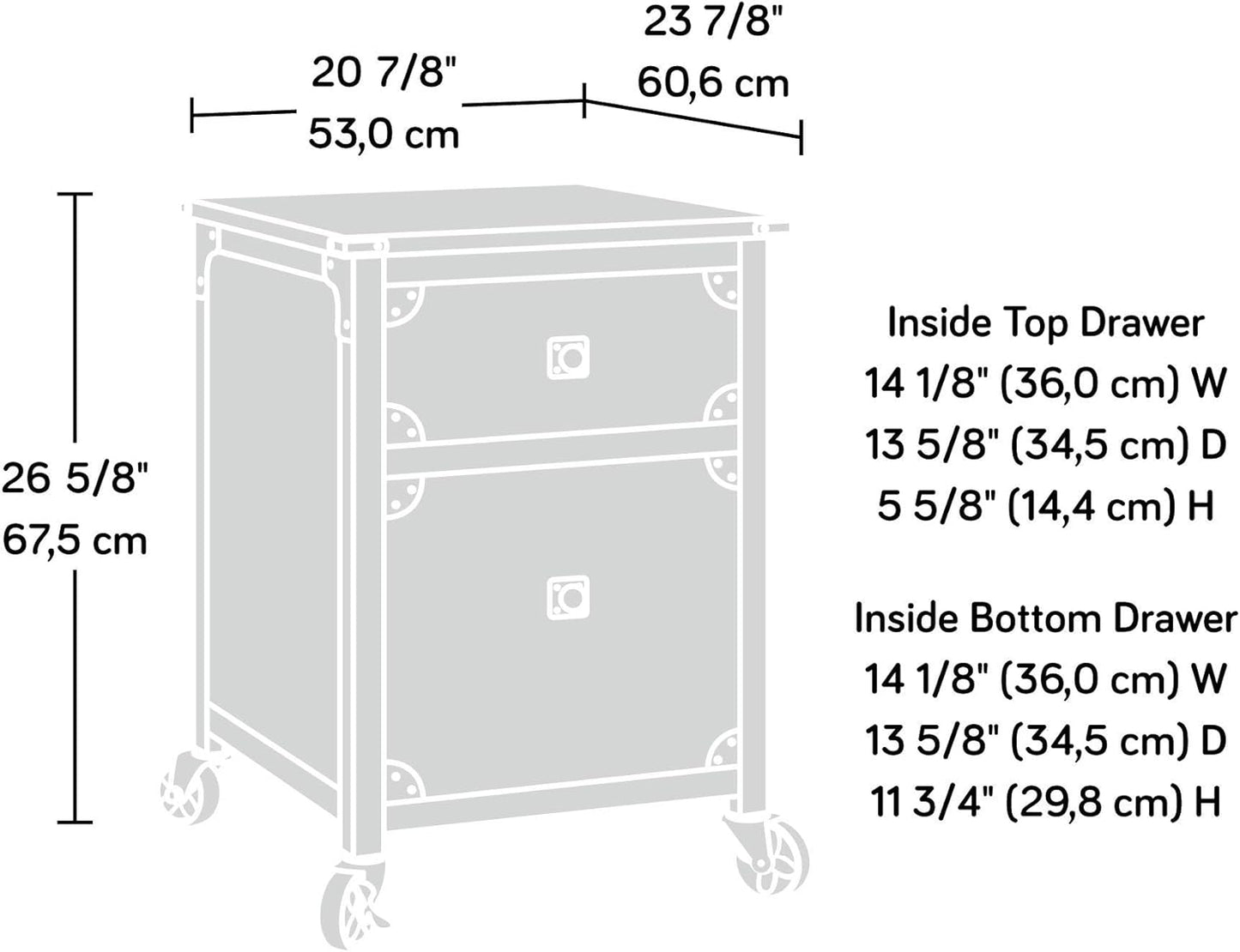 Sauder Steel River File Pedestal, L: 20.87" x W: 23.86" x H: 26.58", Carbon Oak Finish
