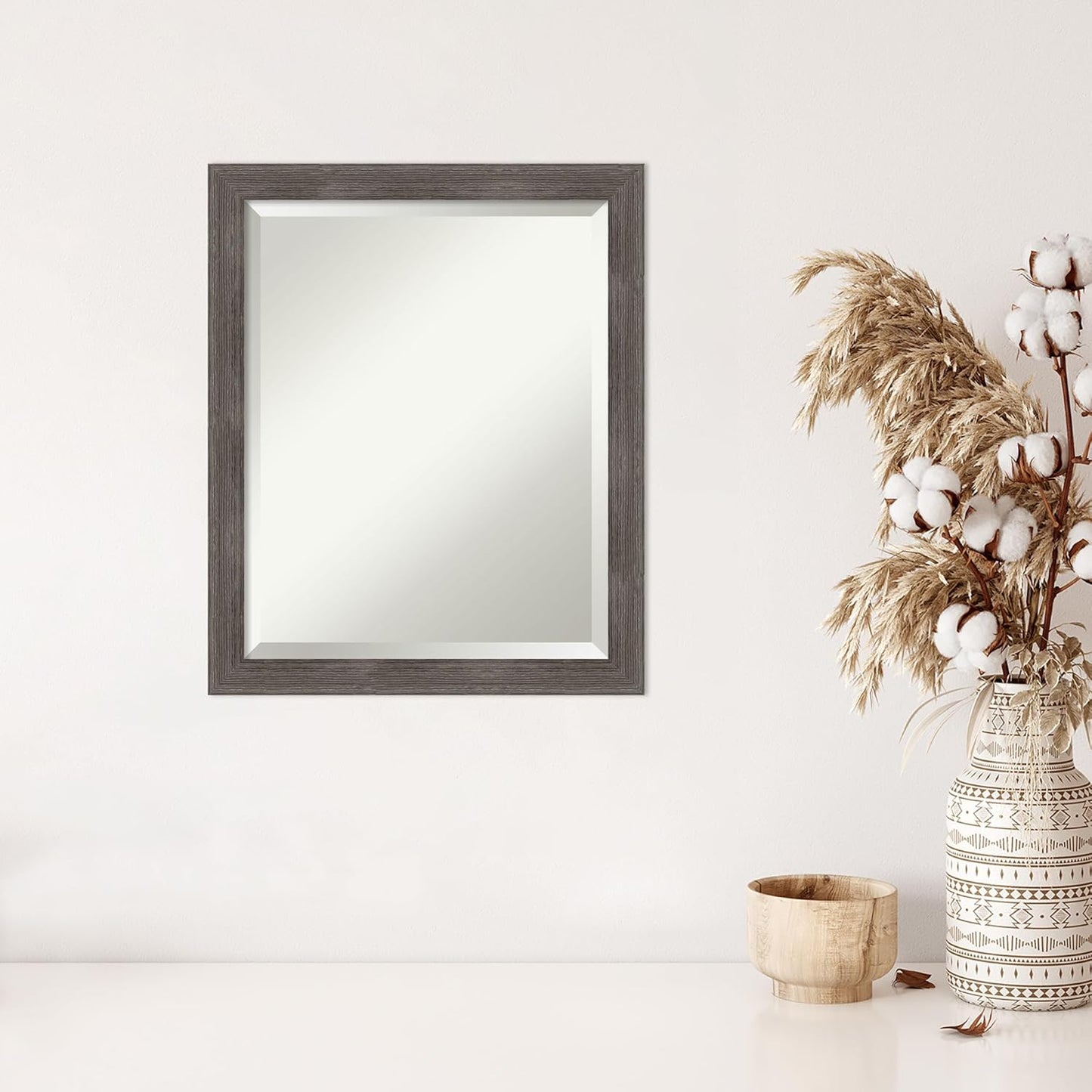 Amanti Art Grey Wall Mirror 23x19 Pinstripe Lead Grey Rectangle Bathroom Mirror for Wall Decor Living Room, Small Modern Wood Frame, Hangs Horizonally and Vertically, Bathroom Decor, Beveled Edge