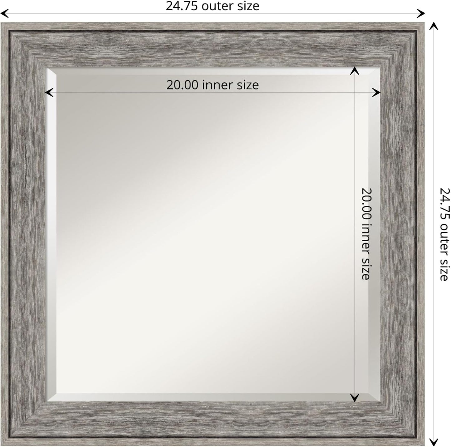 Amanti Art Grey Wall Mirror 25x25 Regis Barnwood Grey Square Bathroom Mirror for Wall Decor Living Room, Medium Rustic Farmhouse Wood Frame, Hangs Horizonally and Vertically, Bathroom Decor, Beveled