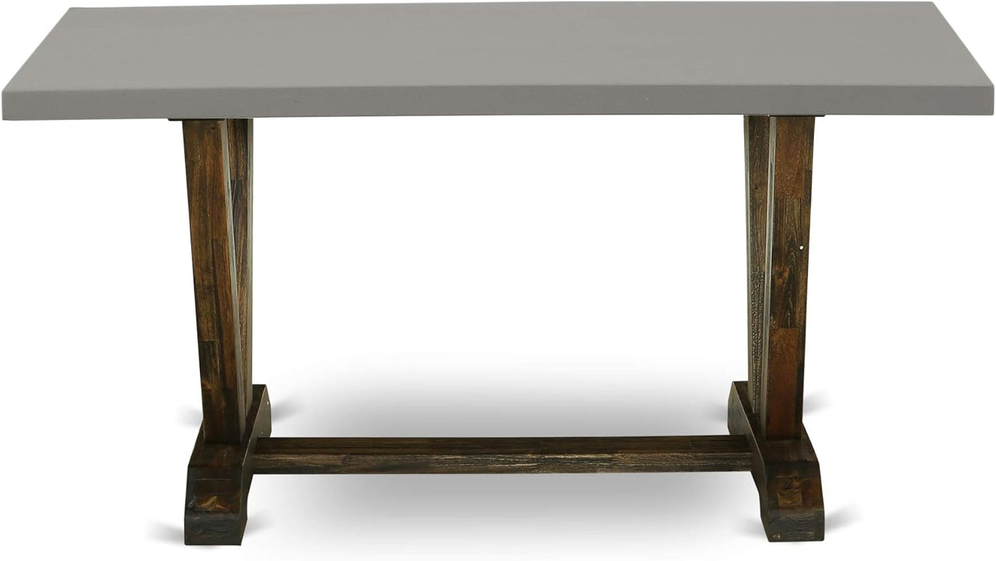 East West Furniture V797FL716-9 9 Piece Dining Room Table Set Includes a Rectangle Dining Table with V-Legs and 8 Dark Khaki Linen Fabric Upholstered Chairs, 40x72 Inch, Multi-Color