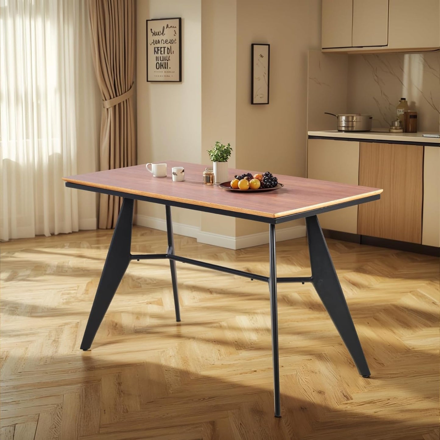 Modern Industrial Table with Heavy-Duty Steel Frame, 47.3" x 23.6" Rectangular Tabletop Walnut Oak Finish, Home Office Computer Desk, Workstation, Writing Desk, Minimalist for Small Spaces