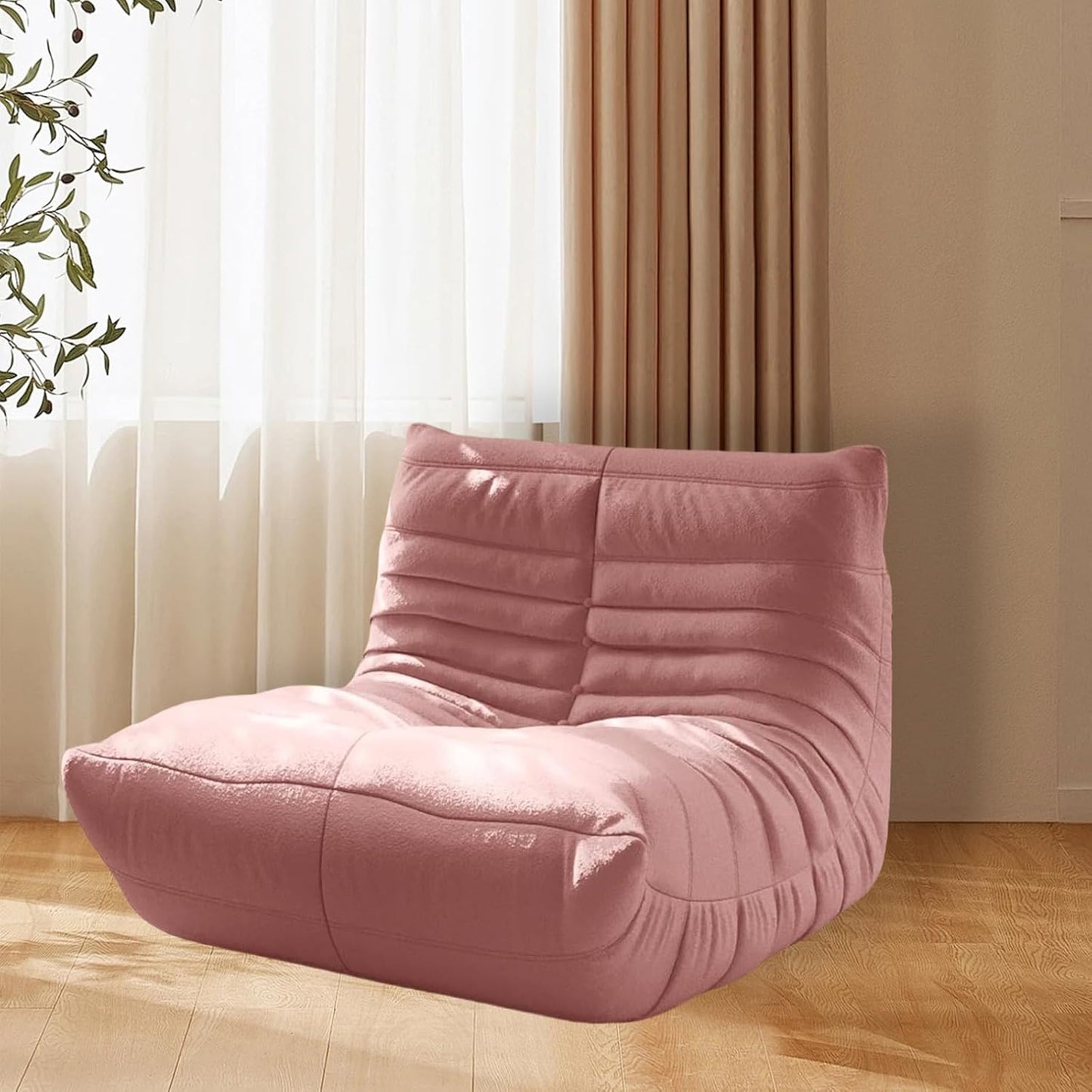 Bean Bag Chair - Memory Foam Bean Bag Chair for Adults, Comfy High-Resilience Single Sofa, Small Space Floor Chair, Chaise Lounge for Living Room, Bedroom (Pink, Wrinkles)