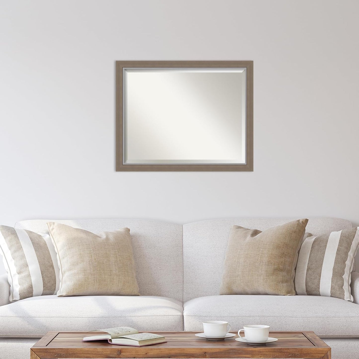 Amanti Art Brown Wall Mirror 25x31 Eva Brown Narrow Rectangle Bathroom Mirror for Wall Decor Living Room, Large Rustic Farmhouse Frame, Hangs Horizonally and Vertically, Bathroom Decor, Beveled Edge