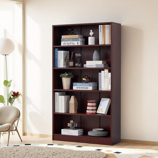 NicBex 59.8“ Heavy Dute Wood Bookcase with Adjustable Shelves, Modern Manga Bookshelf for Living Room, Office, Small Spaces, Manga and Book Shelves Storage, Tip-Over Resistant, 33" Wide Cherry