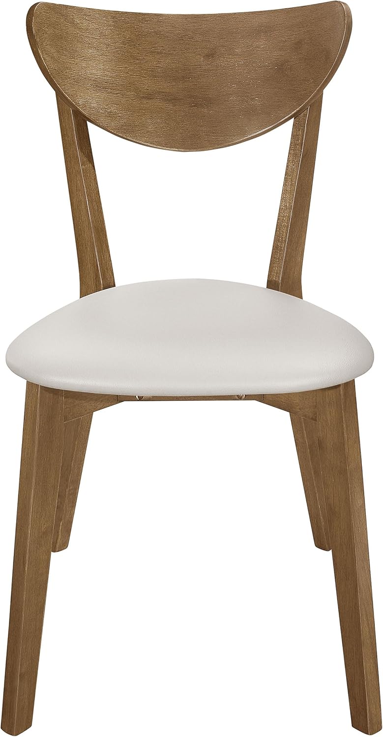 Coaster Home Furnishings Kersey Mid Century Modern Set of 2 Wood Dining Side Chairs Curved Back Padded Tan Faux Leather Polyurethane Upholstered Seat Cushion Chestnut Brown 103062