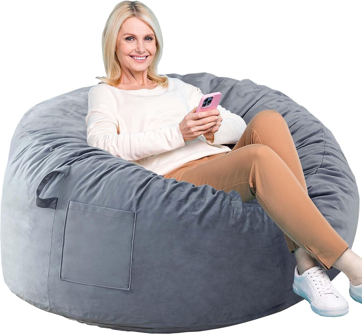 Bean Bag Chairs, Memory Foam Stuffing Bean Bag Chair for Adults/Teens/Kids, Velvet Lazy Sofa Furniture with Removable High-Rebound Memory Foam for Living Room Bedroom College Dorm