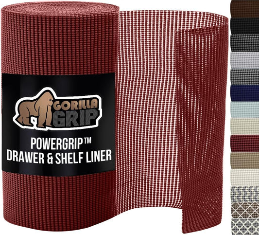 GORILLA GRIP powerGRIP Drawer Shelf and Cabinet Liner, Thick Strong Hold, Non-Adhesive Liners Protect Kitchen Cabinets and Cupboard, Bathroom Drawers, Easy Install, Breathable Mat, 20" x10', Red