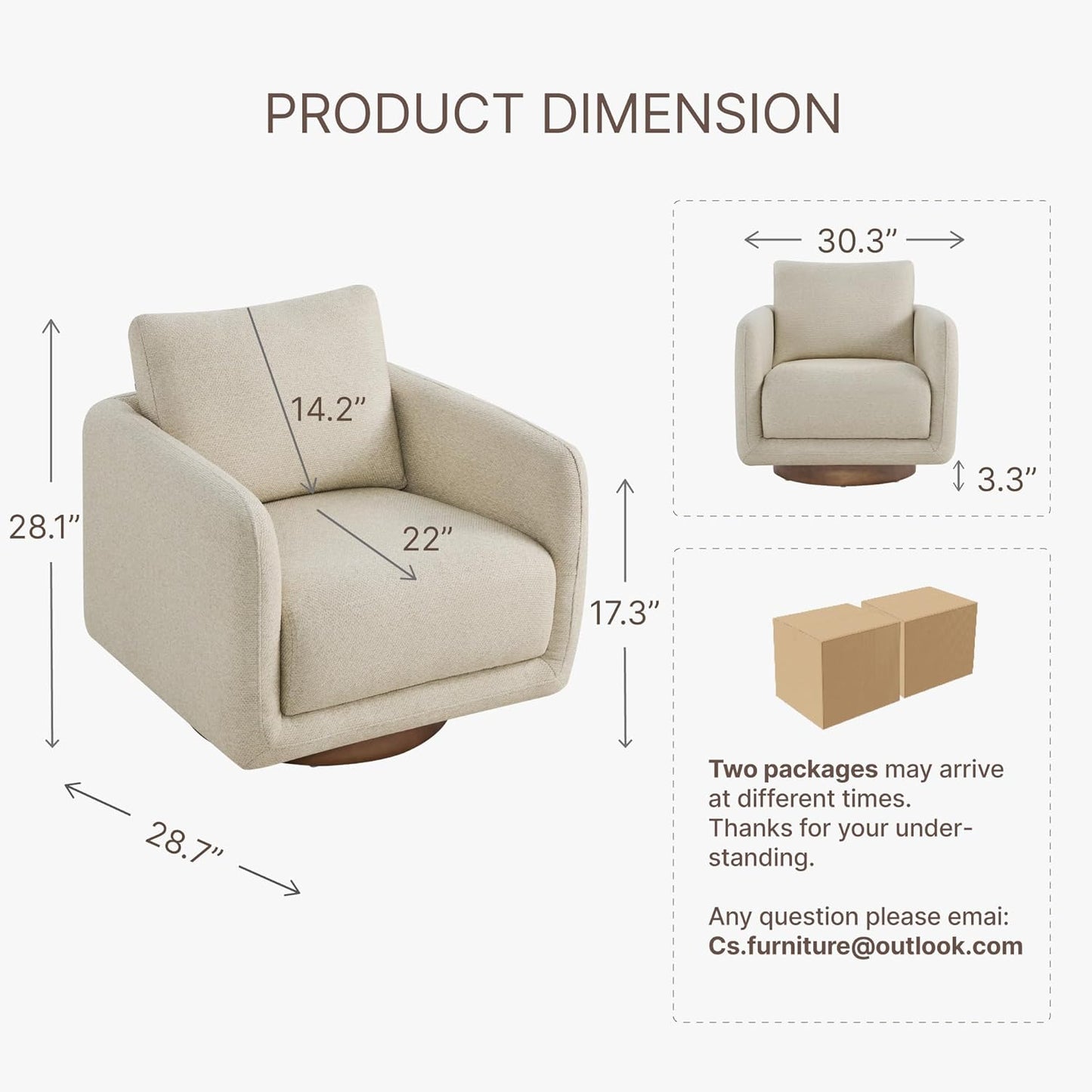 Modern Swivel Accent Chair, 360° Rotating Round Barrel Armchair with Performance Fabric Upholstery for Living Room, Bedroom, Office, Reading Nook, Set of 2,Oatmeal