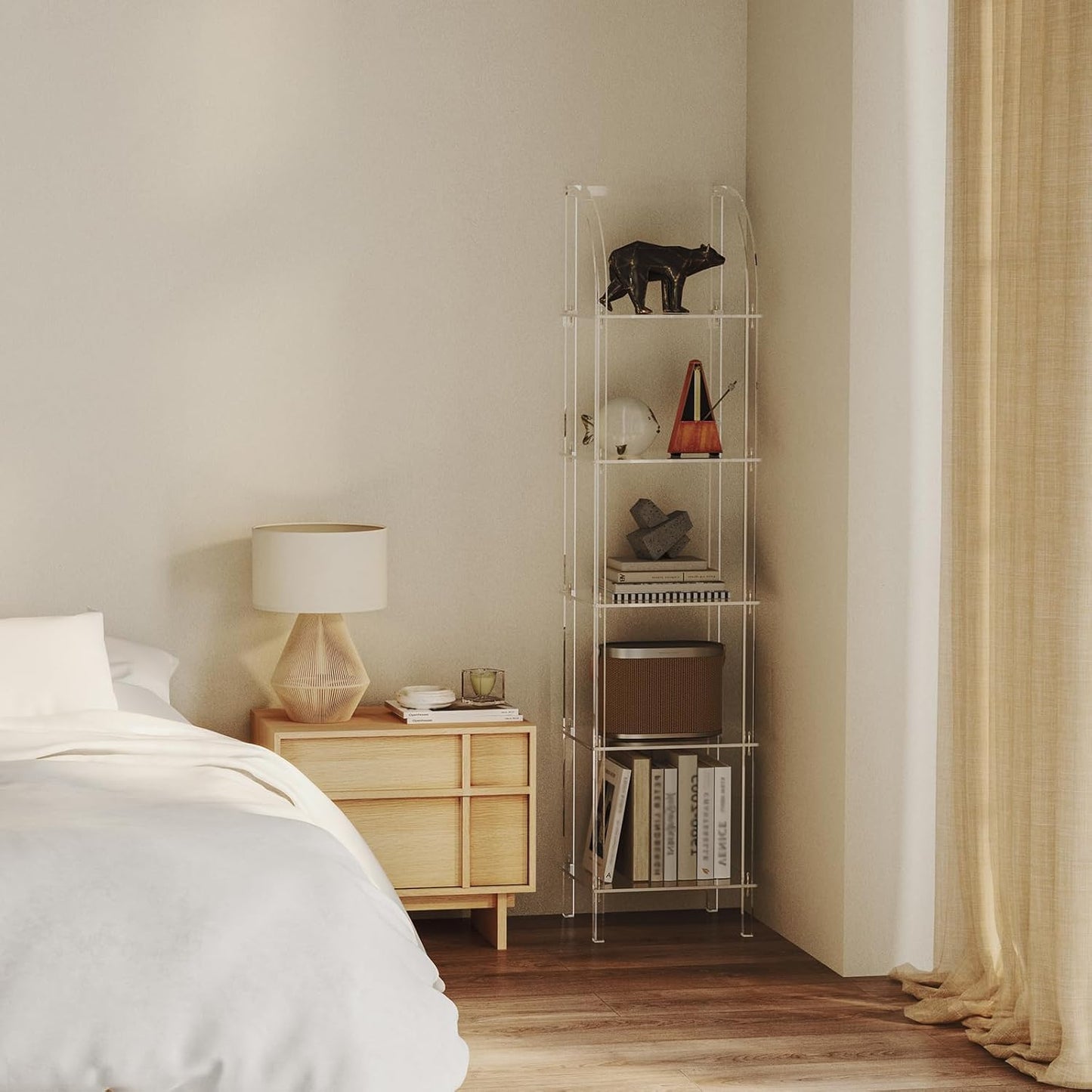 5-Tier Acrylic Arched Bookcase, Square Legs, 13.8''W x 11.8''D x 59.6''H, Clear Narrow Bookshelf for Small Space, Unique Book Shelves for Home Office, Living Room, Bedroom, Modern