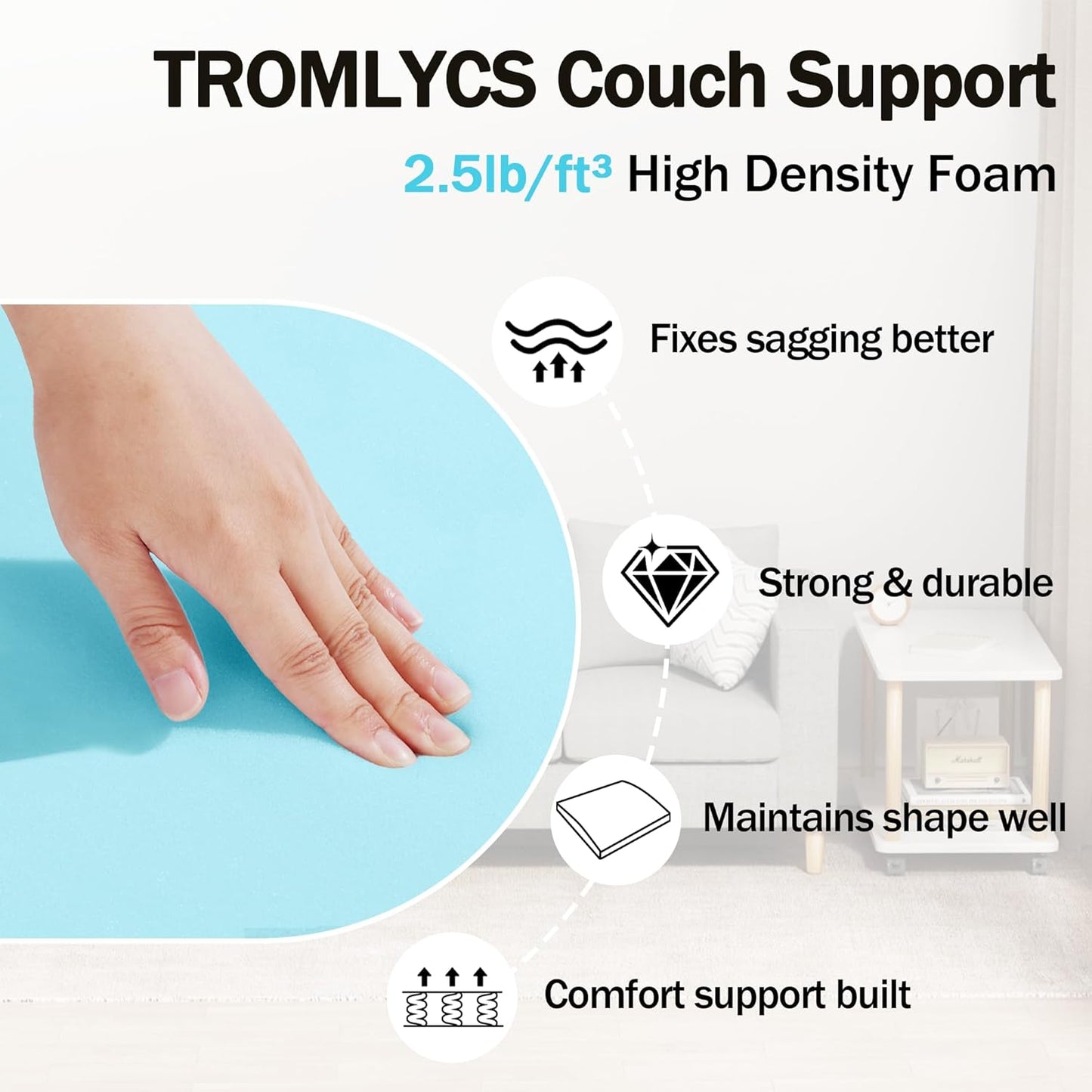 Tromlycs Couch Cushion Support for Sagging Cushions Sofa Seat Support Under Arched Foam Sag Repair 22x22 inch Blue, Set of 2