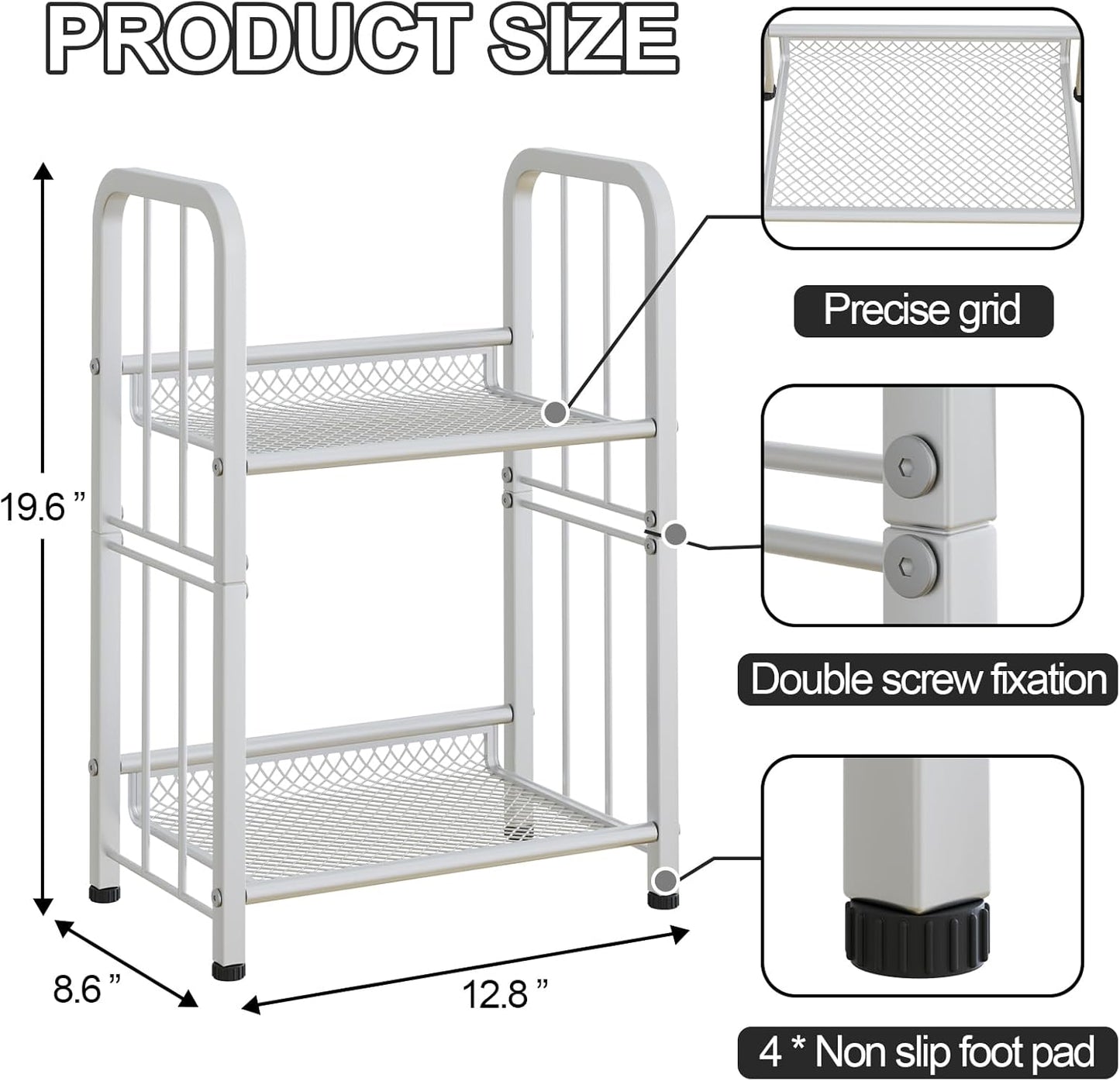 Bookshelf Storage Shelf Bookcase Freestanding Storage Stand for Living Room, Bedroom, Kitchen, Rust Resistance Easy Assembly Free Combination Multi-Functional Organizer (2 Tiers, White)