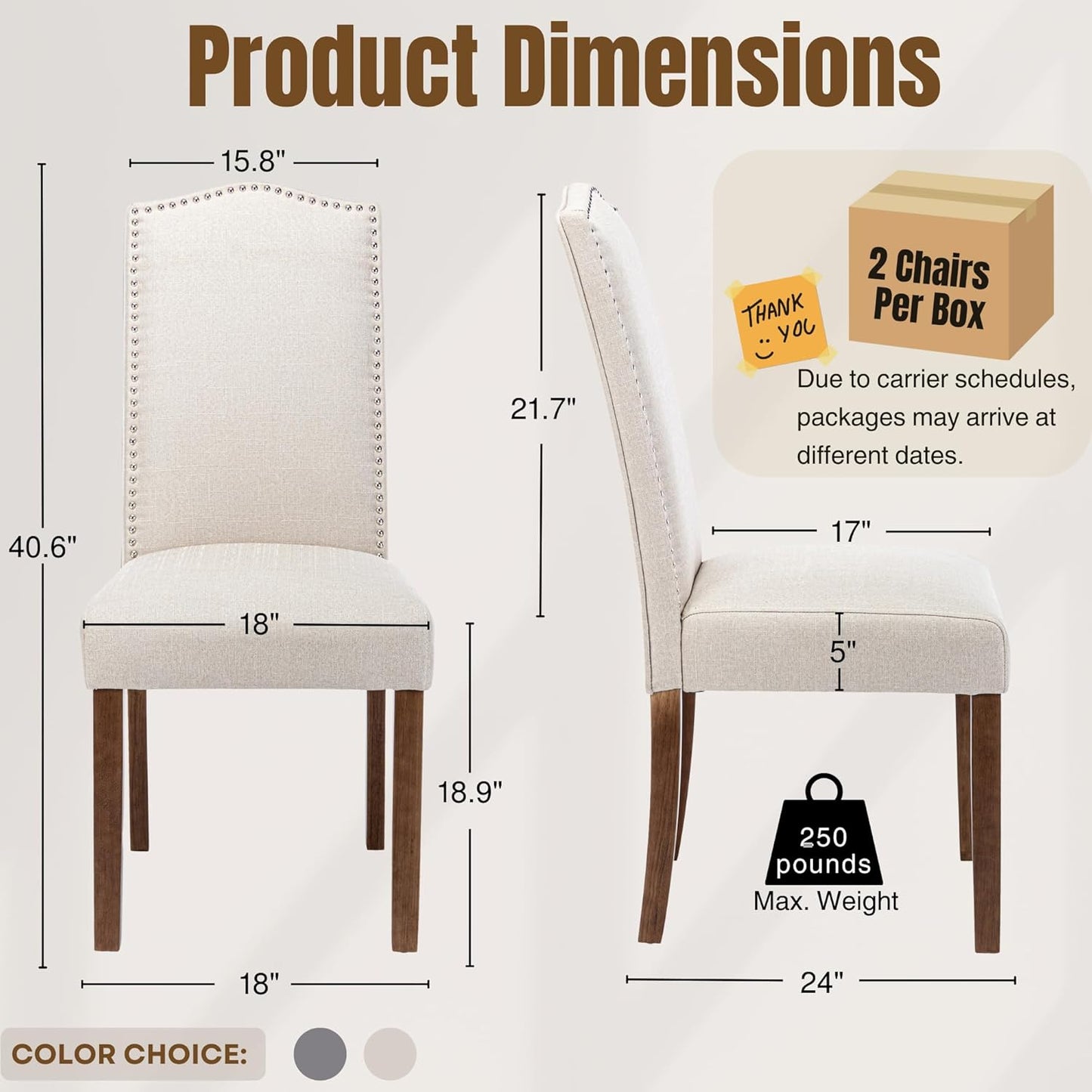 Stylish Upholstered Parsons Dining Chair Kitchen with Silver Nailhead Trim and Sturdy Solid Wood Legs