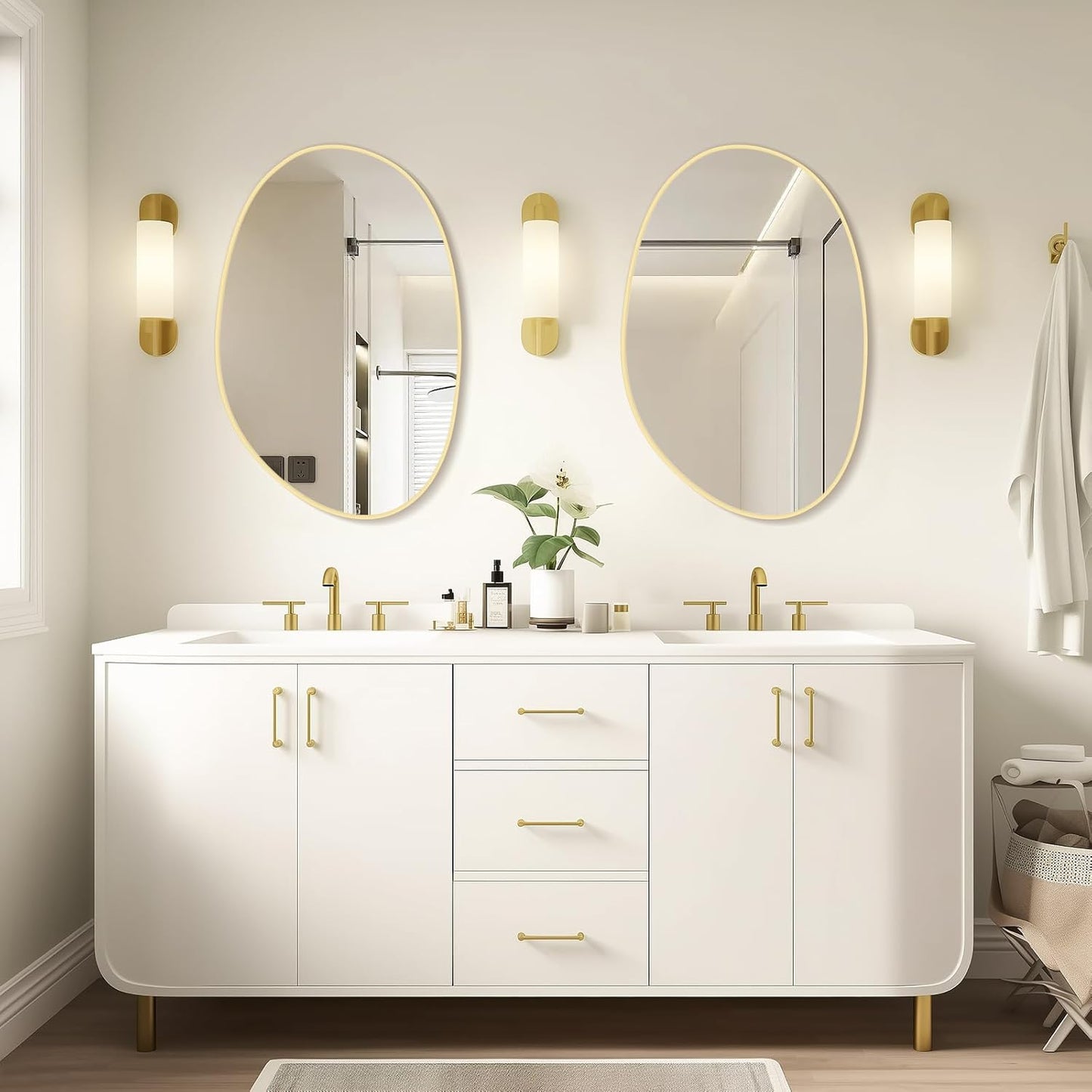 WallBeyond 19" H x 28" W Asymmetrical Decor Irregular Accent Wall Mirror for Entryway, Hallway, etc || Shape: Abstract & Unique Cobblestone, Vertical, Gold