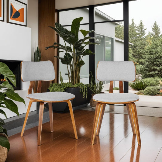 Armen Living Jaguar Mid-Century Dining Chair in Walnut Wood and Gray Fabric - Set of 2