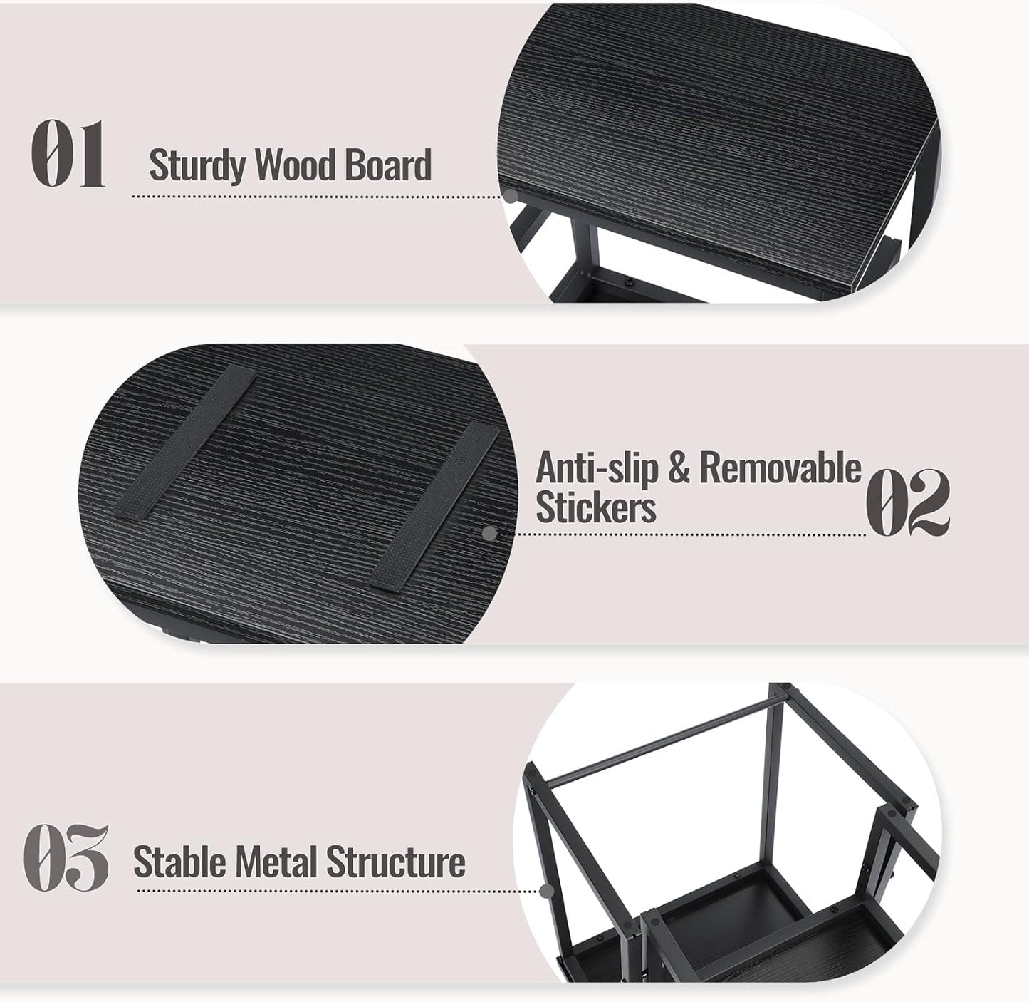 Vrisa Step Stool for Adults Wooden 2 Steps Footstool Heavy Duty RV Bedside Stepping Stool for High Beds with Metal Frame Hold Up 500LB Foot Stool for Kitchen Bathroom Bedroom, Black