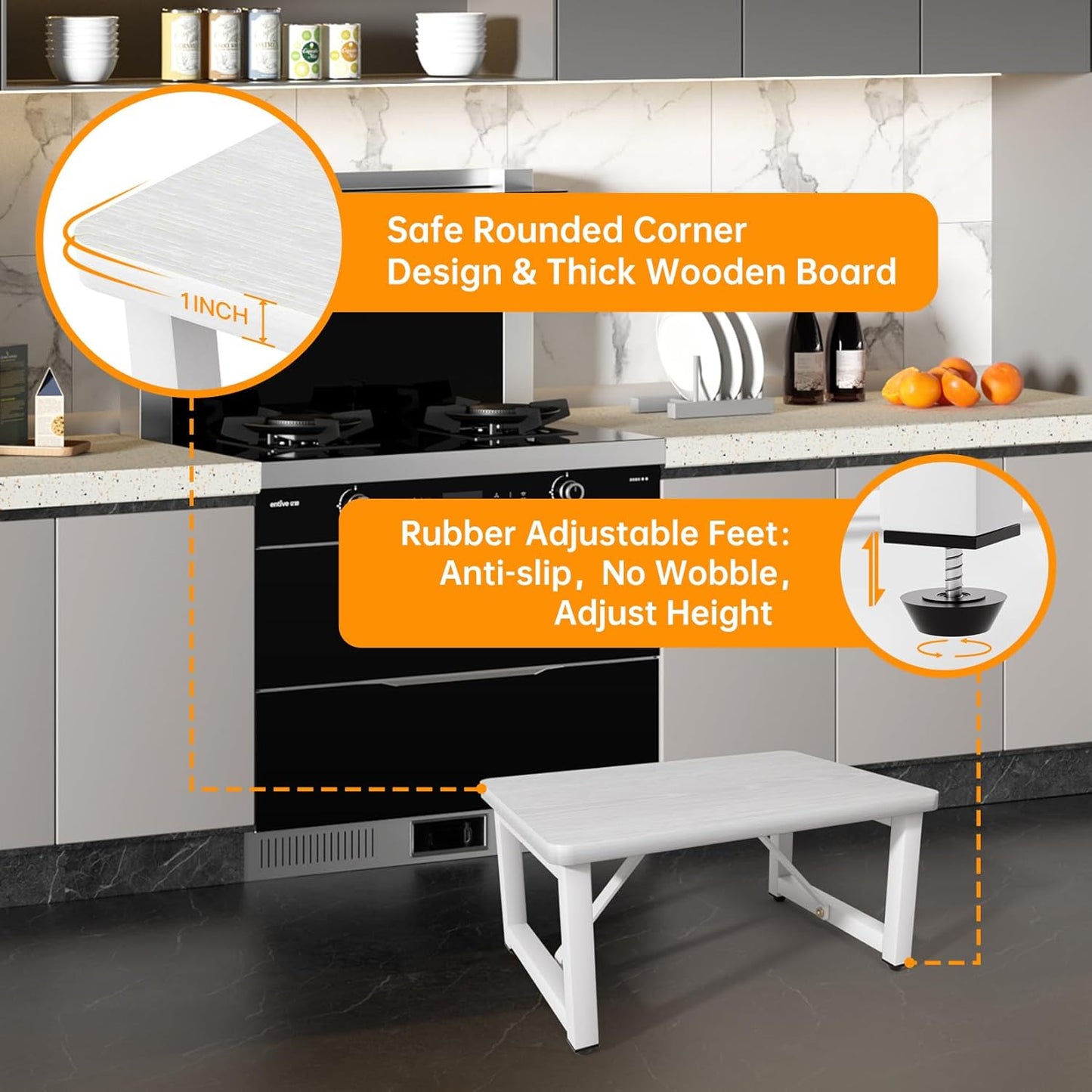 Step Stool, Small Step Stool for Adults, Wood and Metal Foot Stool, One Stepping Stool for Bedside Sofa Side, 400 LBS Load Heavy Duty Step, White