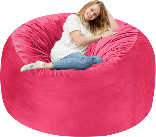 Homguava 4 FT Bean Bag Chair: 4' Bean Bags with Memory Foam Filled, Large Beanbag Chairs Soft Sofa with Dutch Velvet Cover-Pink