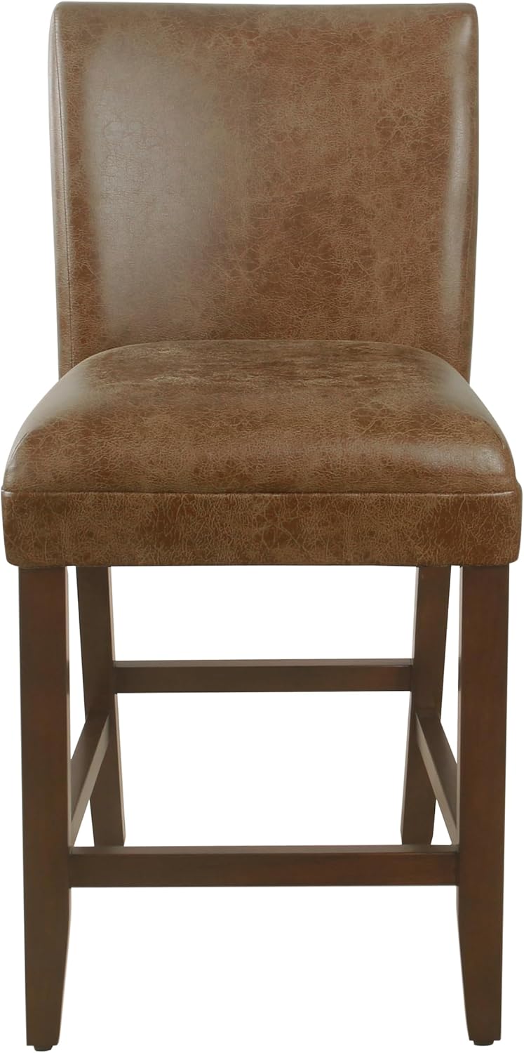 HomePop by Kinfine Fabric Upholstered Parsons Leatherette Counter Height Barstool Chair - 24-Inch, Distressed Brown Faux Leather(Single Pack)