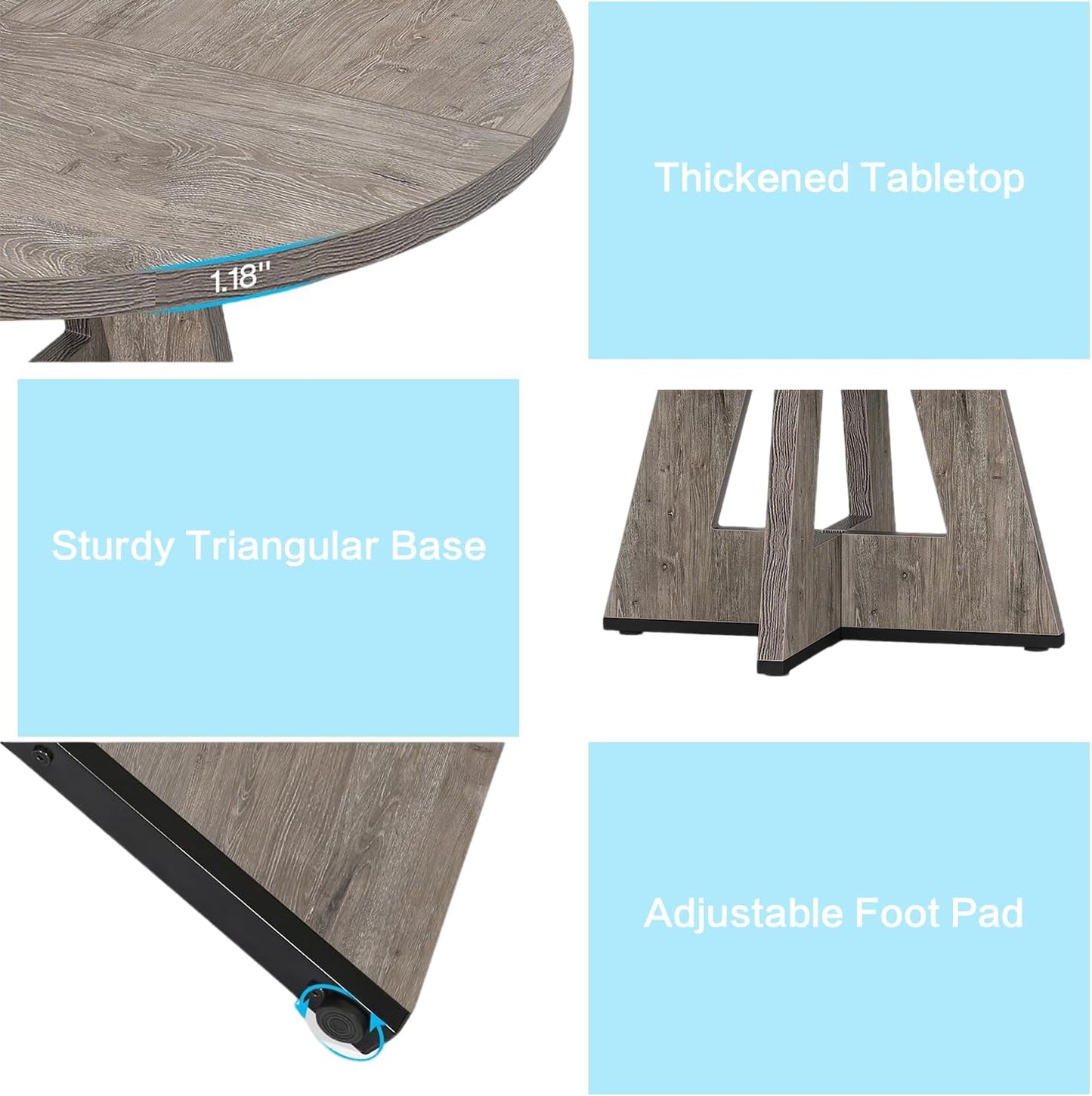 47" Round Dining Table for 4-6, Modern Dinner Table Farmhouse Round Small Kitchen Tables with Wooden Cross Base for Dining Room, Kitchen, Living Room, Gray