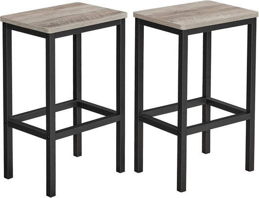 VASAGLE Bar Stools, Set of 2 Bar Chairs, Kitchen Breakfast Bar Stools with Footrest, Industrial in Living Room, Party Room, Greige and Black ULBC065B02