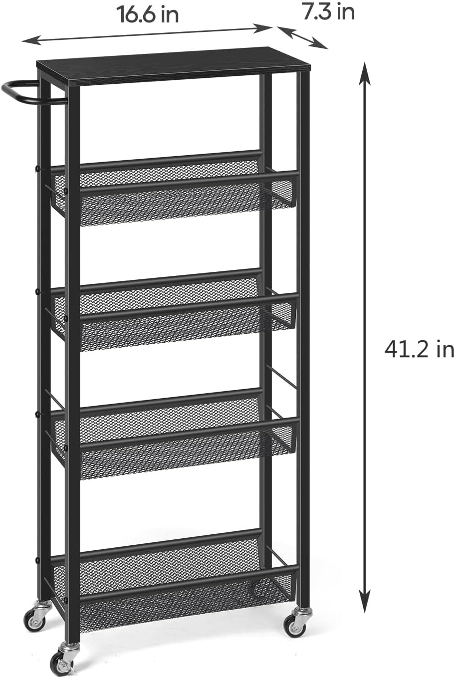 MOOACE Slim Storage Cart, 5 Tier Kitchen Rolling Carts with Wheels, Metal Narrow Cart Utility Cart Mobile Shelving Unit for Bathroom Organizer Kitchen Office Laundry Room, Black