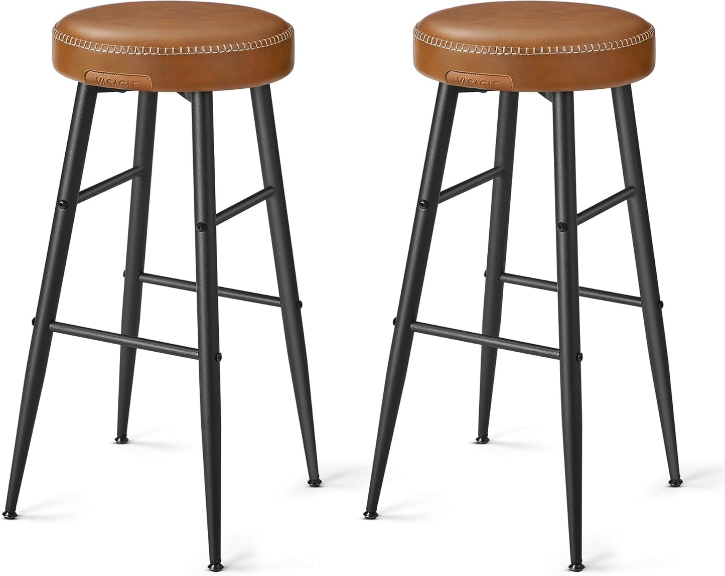 VASAGLE EKHO Collection - Bar Stools Set of 2, Bar Height Bar Stools, Kitchen Counter Stools, Mid-Century Modern Backless Counter Stools, 30-Inch Tall, Kitchen Island Home Bar, Caramel Brown