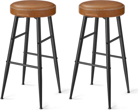 VASAGLE EKHO Collection - Bar Stools Set of 2, Bar Height Bar Stools, Kitchen Counter Stools, Mid-Century Modern Backless Counter Stools, 30-Inch Tall, Kitchen Island Home Bar, Caramel Brown