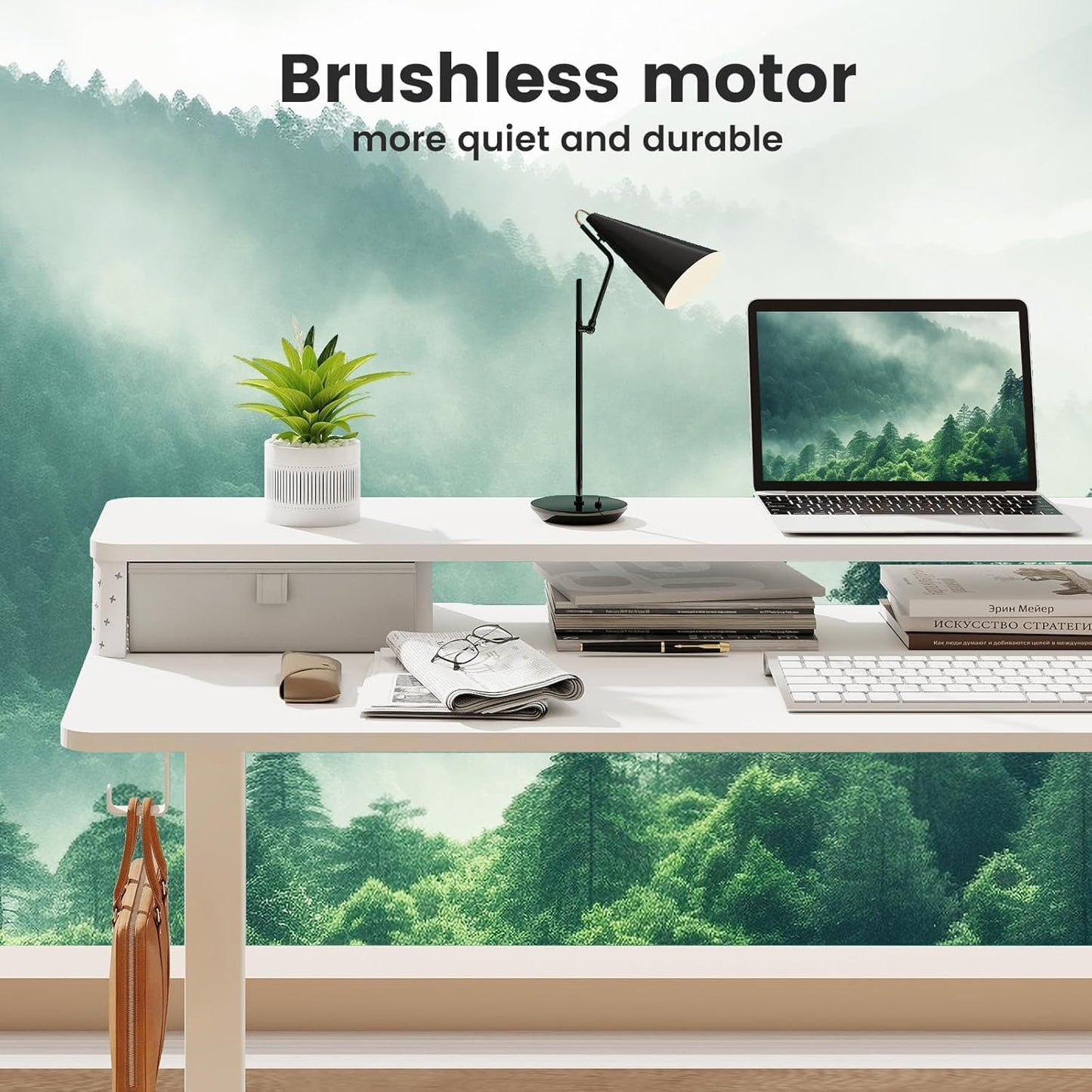 Standing Desk with Drawers and Brushless Motor,Electric Height Adjustable Desk for Walking Pad,Ergonomic Stand Up Desk for Home Office & Gaming,3 Memory Height Preset & Hooks(48" x 24",White)