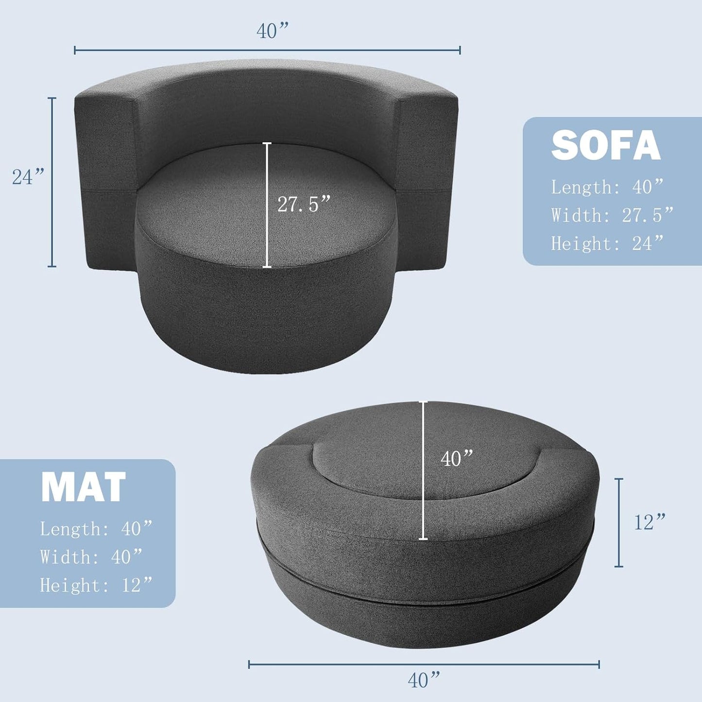 ANONER 12 Inch Modern Folding Sofa Memory Foam Fold Out Chair Sofa with Pillow, Lounge Chair Floor Futon Couch, Washable Cover