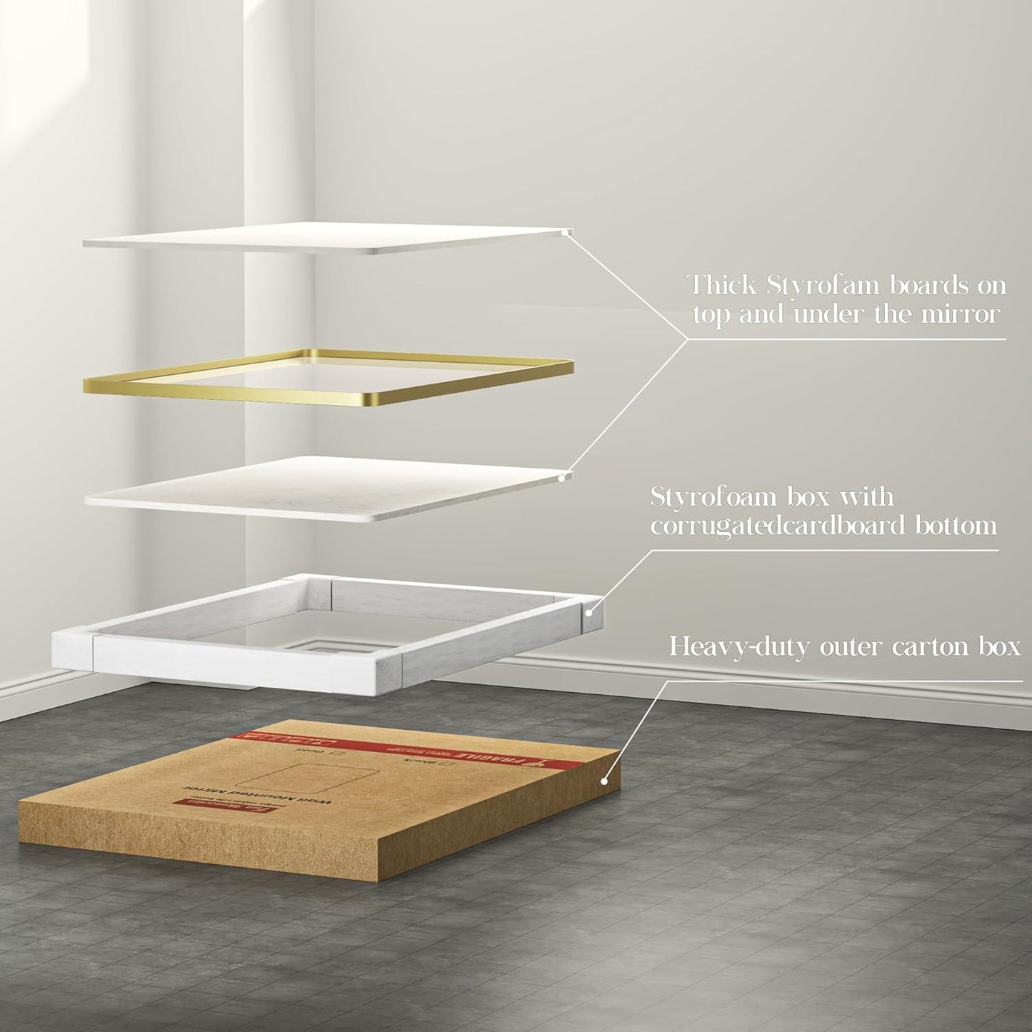 55×36 Gold Bathroom Mirror, Rectangular Bathroom Vanity Mirror for Wall with Rounded Corners & Aluminum Alloy Frame, Tempered-Glass, Modern, Farmhouse, Horizontal/Vertical, Entryway, Bedroom