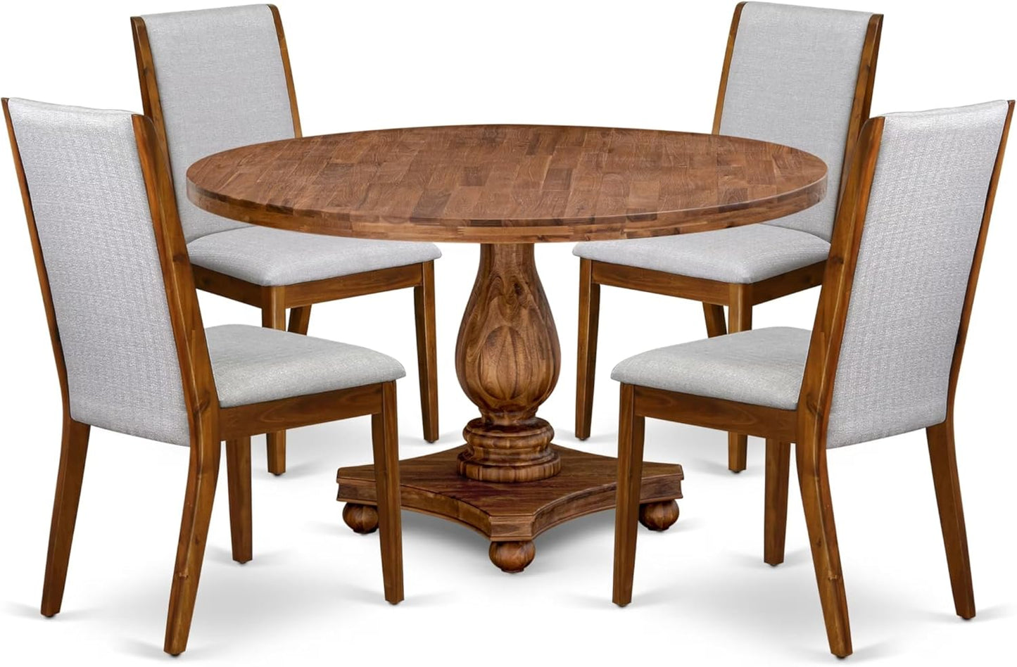 I2LA5-50N-05 - 5-Piece Mid Century Dining Set Includes A Table and 4 Grey Polyester Fabric Mid Century Dining Chairs with High Back, Antique Walnut