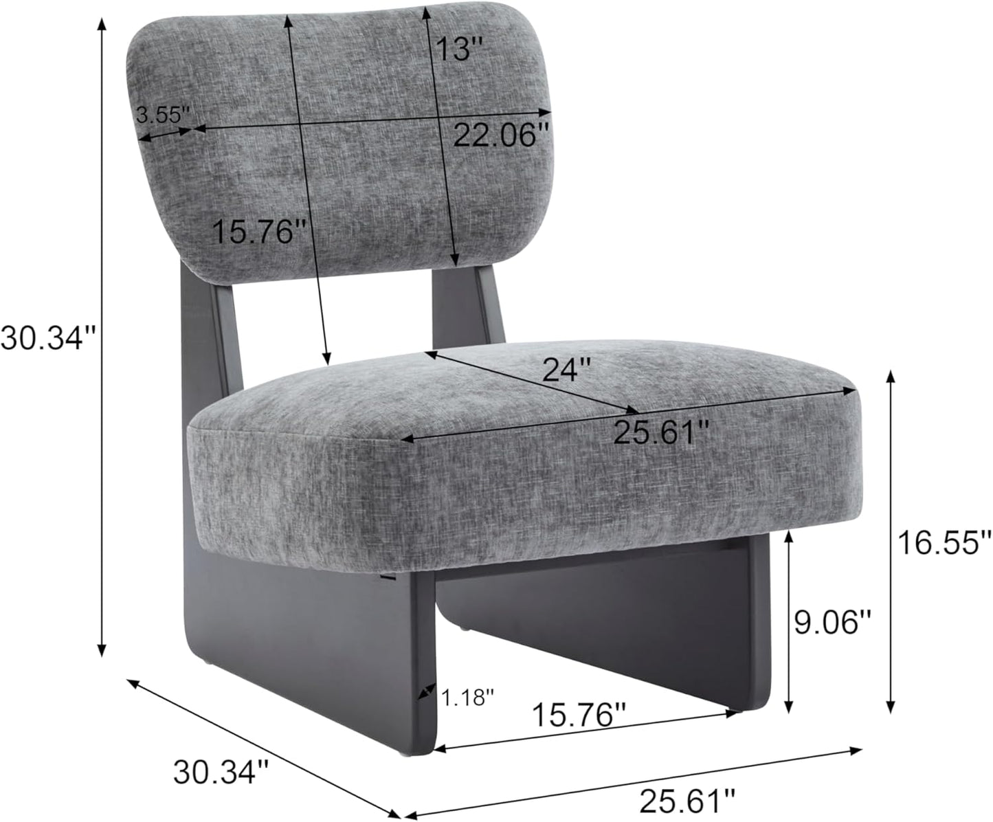 Christopher Knight Home Mores Low Profile Accent Chair Set of 2, Modern Living Room Armless Lounge Chair, Fabric Comfy Reading Chair for Bedroom, Wooden Frame and Thick Padded Seat,Black+Charcoal Gray