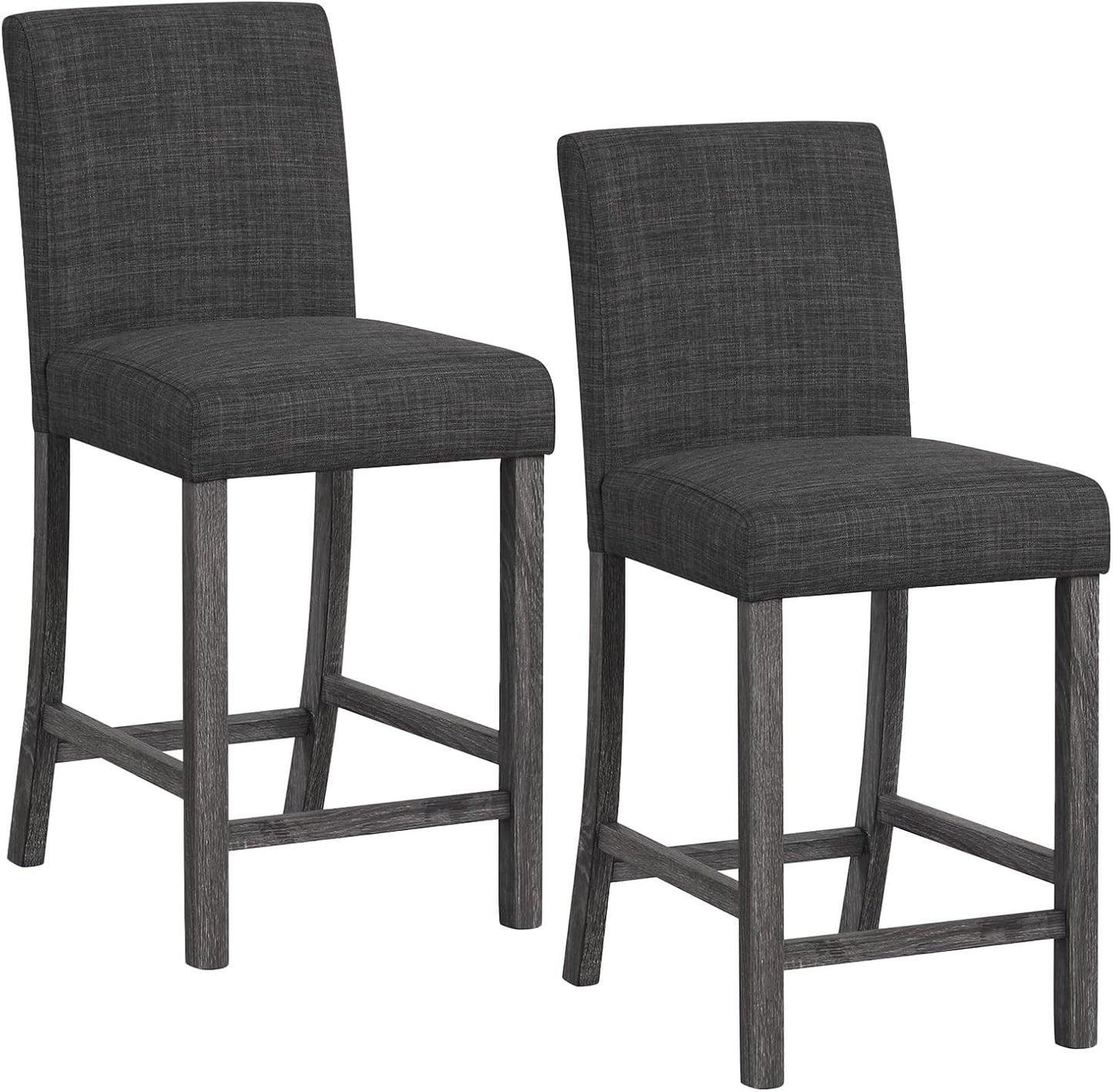 COSTWAY Upholstered Counter Height Stools Set of 2, Bar Stools w/Ergonomic Backrest, Solid Wood Frame, 24.5” Fabric Counter Height Chairs for Kitchen Island, Dining Room, Pub (Grey)