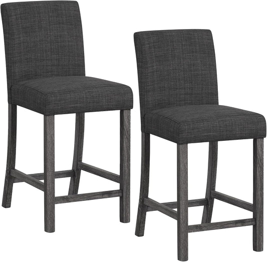 COSTWAY Upholstered Counter Height Stools Set of 2, Bar Stools w/Ergonomic Backrest, Solid Wood Frame, 24.5” Fabric Counter Height Chairs for Kitchen Island, Dining Room, Pub (Grey)