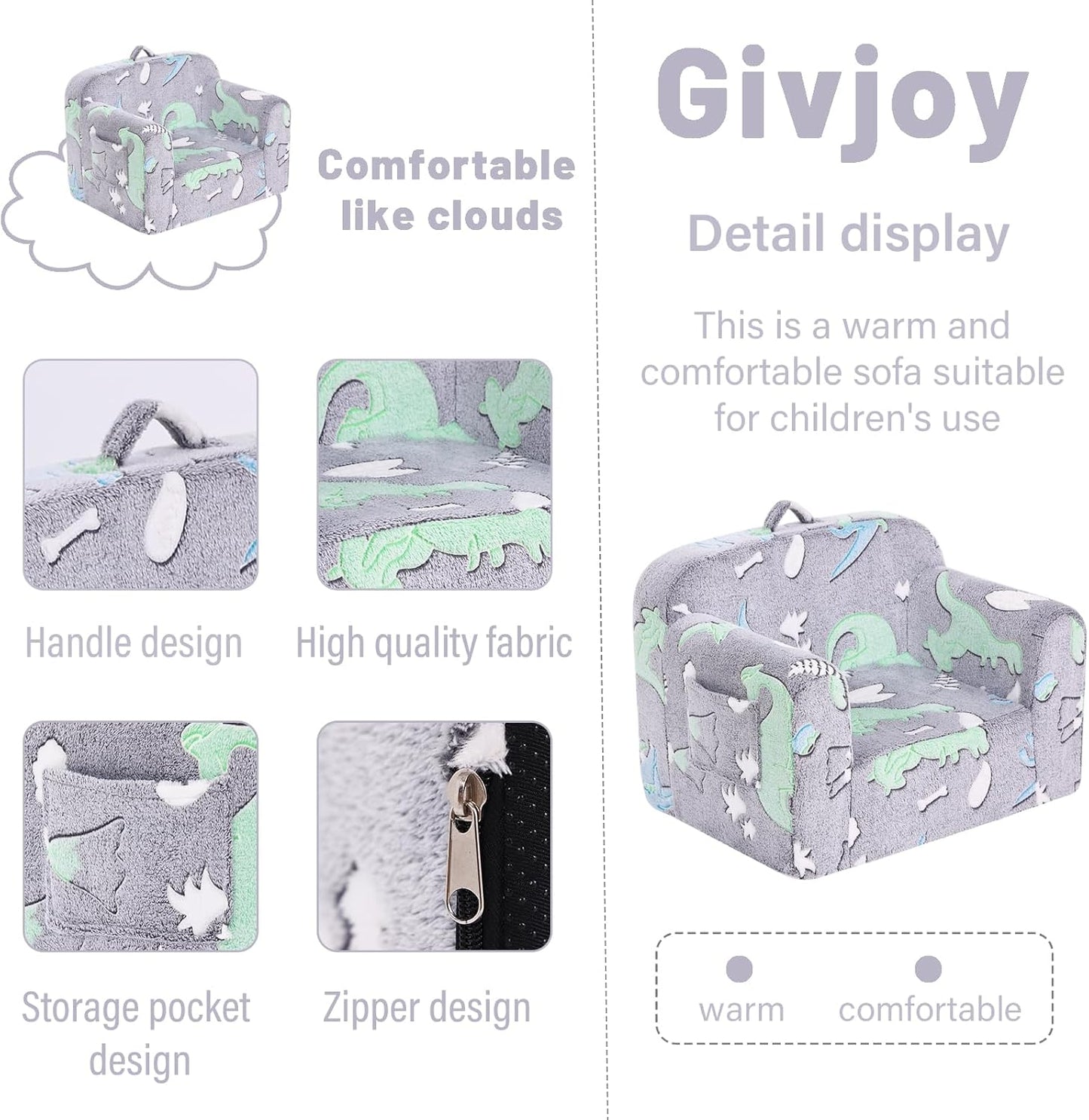 Toddler Chair – Plush Kids Sofa, Comfy Convertible Lounger for Boys & Girls, Bedroom & Reading Chair