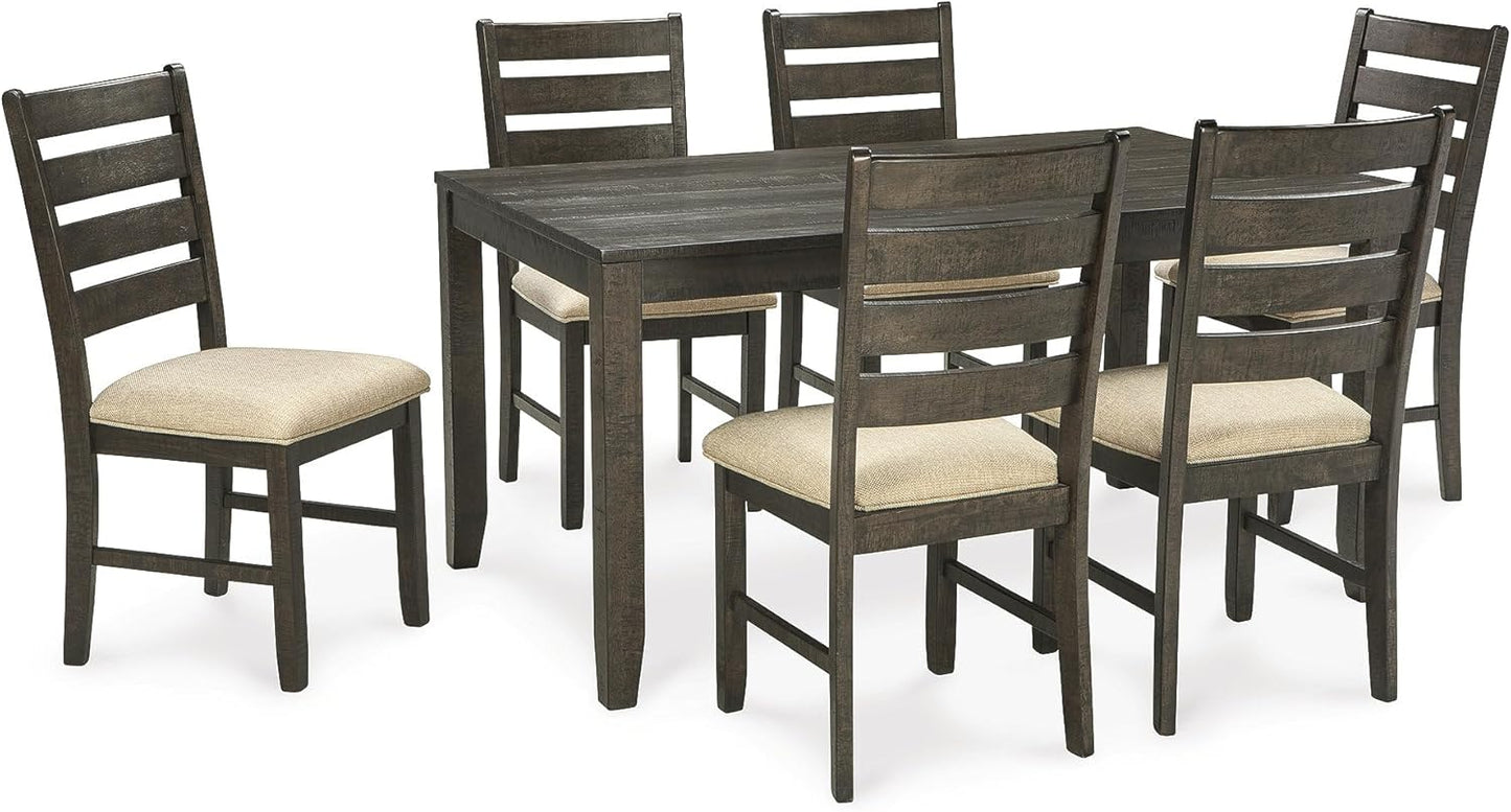 Signature Design by Ashley Rokane 20" Dining Room Table Set with 6 Upholstered Chairs, Brown