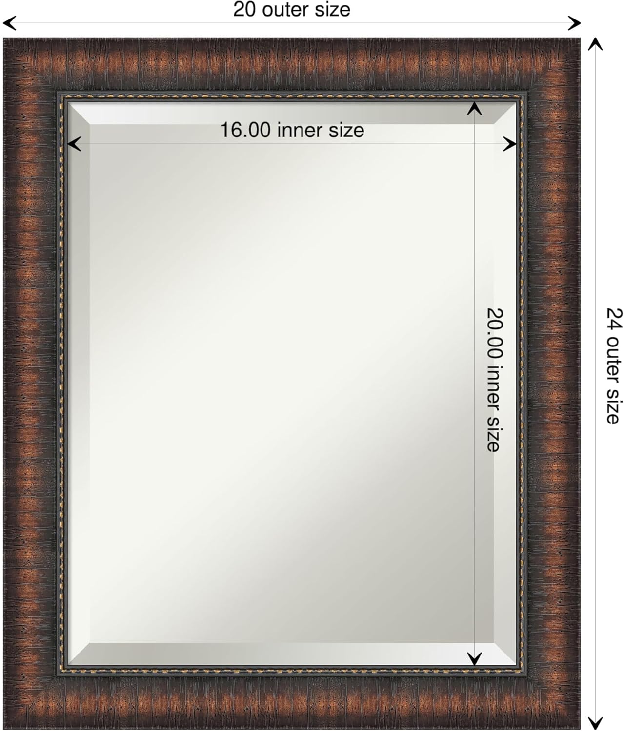 Amanti Art Brown Wall Mirror 24x20 Caleb Brown Rectangle Bathroom Mirror for Wall Decor Living Room, Small Rustic Farmhouse Frame, Hangs Horizonally and Vertically, Bathroom Decor, Beveled Edge