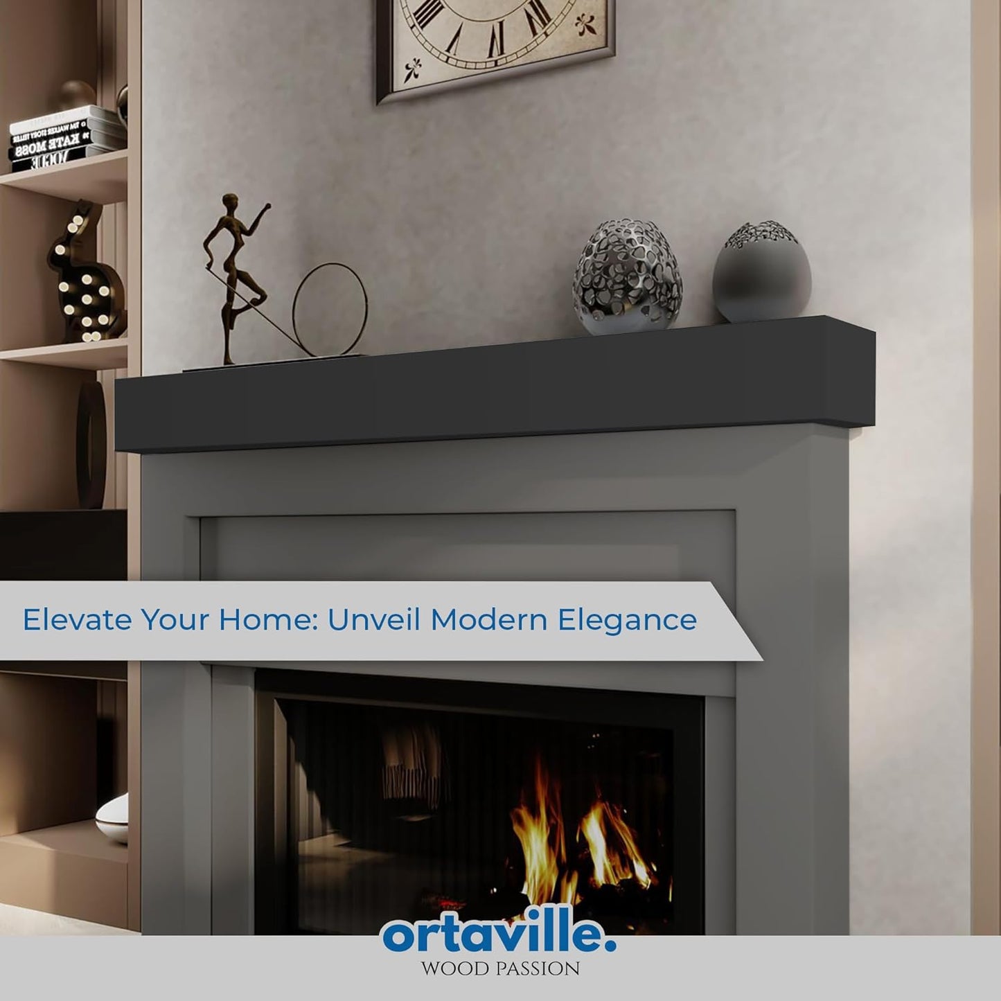 72" Floating Mantel Shelf - Modern White Fireplace Mantel with Matte Lacquer Finish for Living Room Elegance (72", Slate Grey)