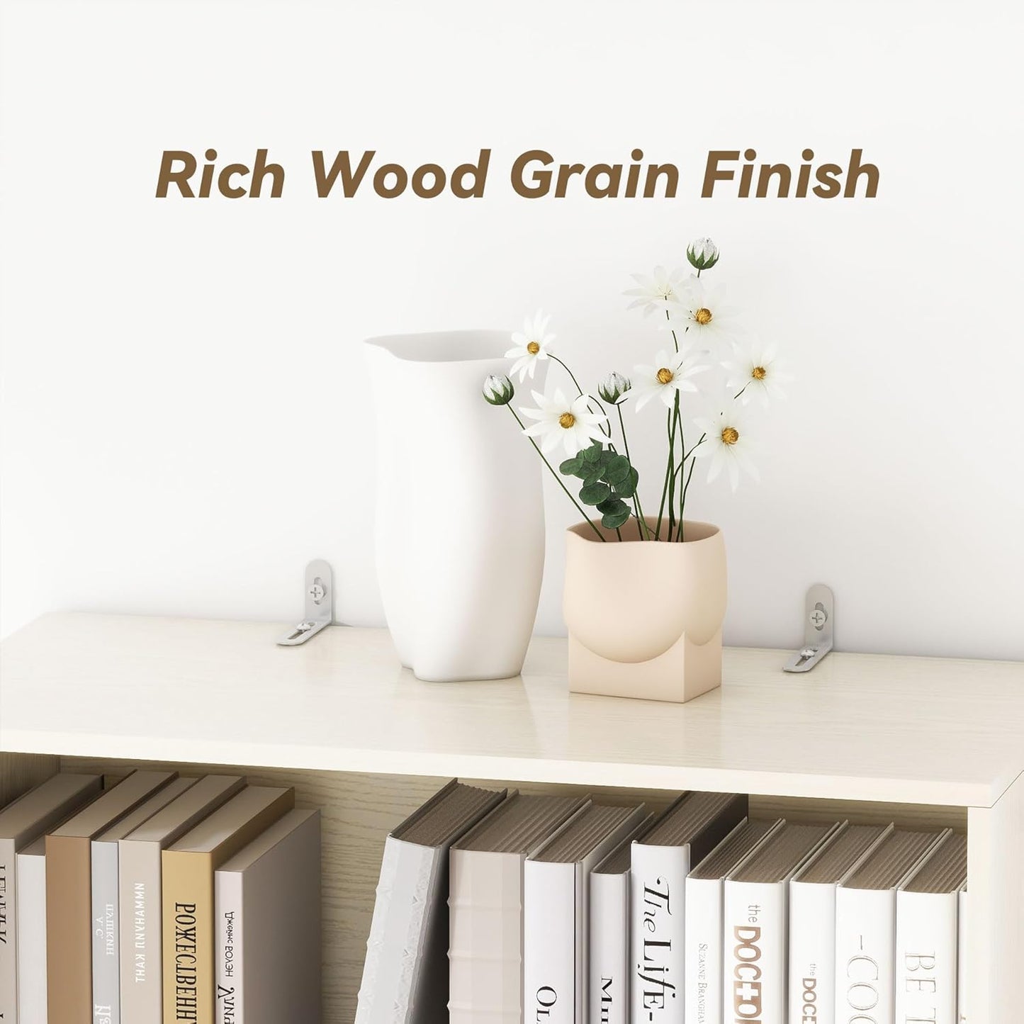 6 Tier Book Shelf with Drawers,White Farmhouse Display Bookshelf with Organizers and Storage,Free Standing Tall Bookshelf with Cabinet for Bedroom,Living Room, Office