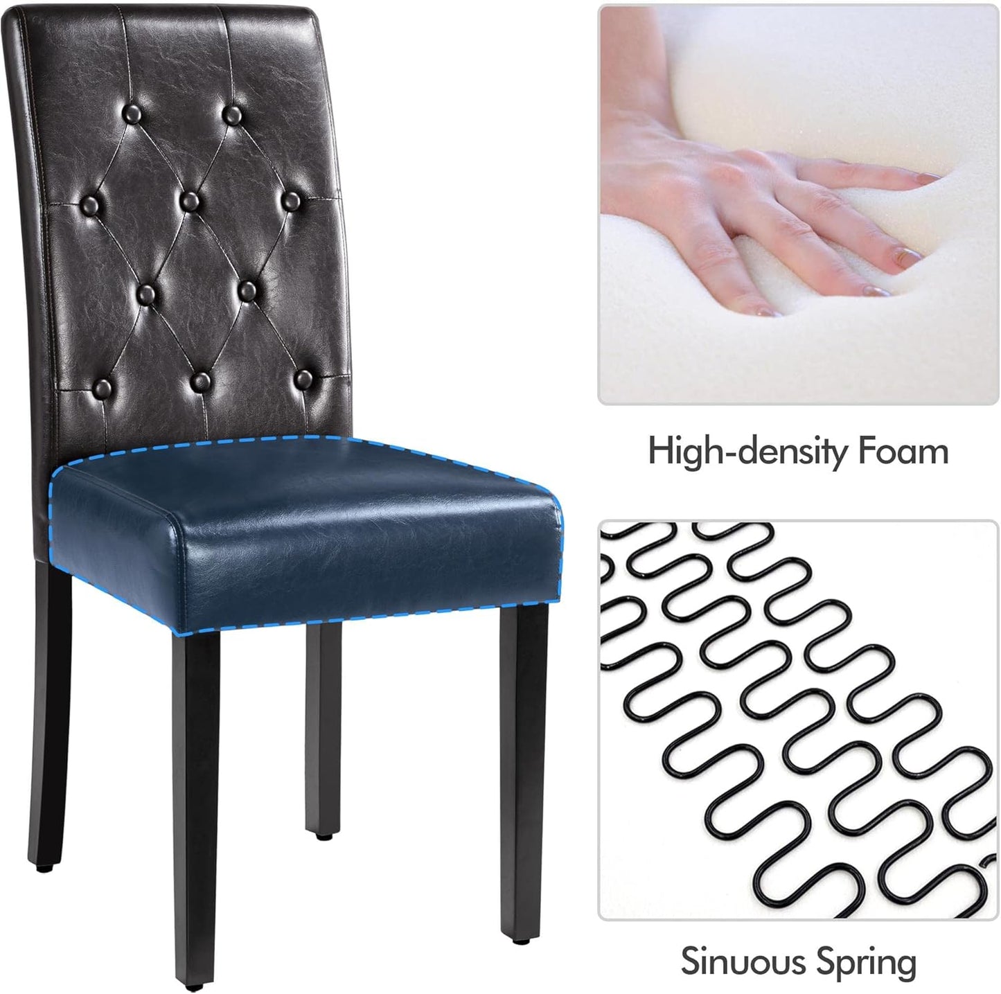 Yaheetech Dining Chairs Set of 6 Modern Style Faux Leather Dining Room Chairs with Solid Wood Legs and Button Tufted Padded for Home Kitchen, Brown