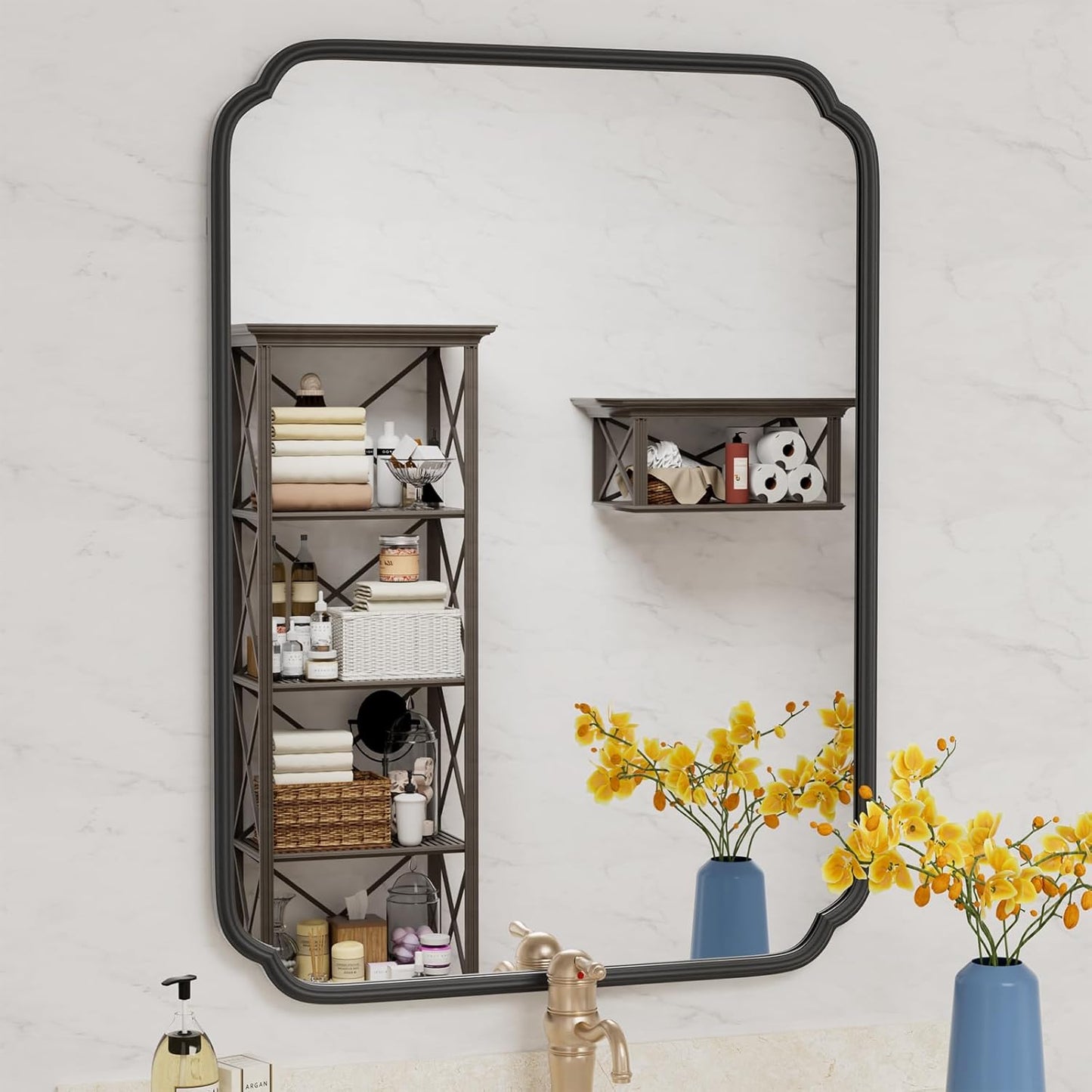 Matte Black Bathroom Vanity Mirror for Over Sink 30" x 40" Modern Rounded Corner Rectangle Wall Mirror Decorative with Non-Rusting Iron Metal Framed (Horizontal/Vertical)